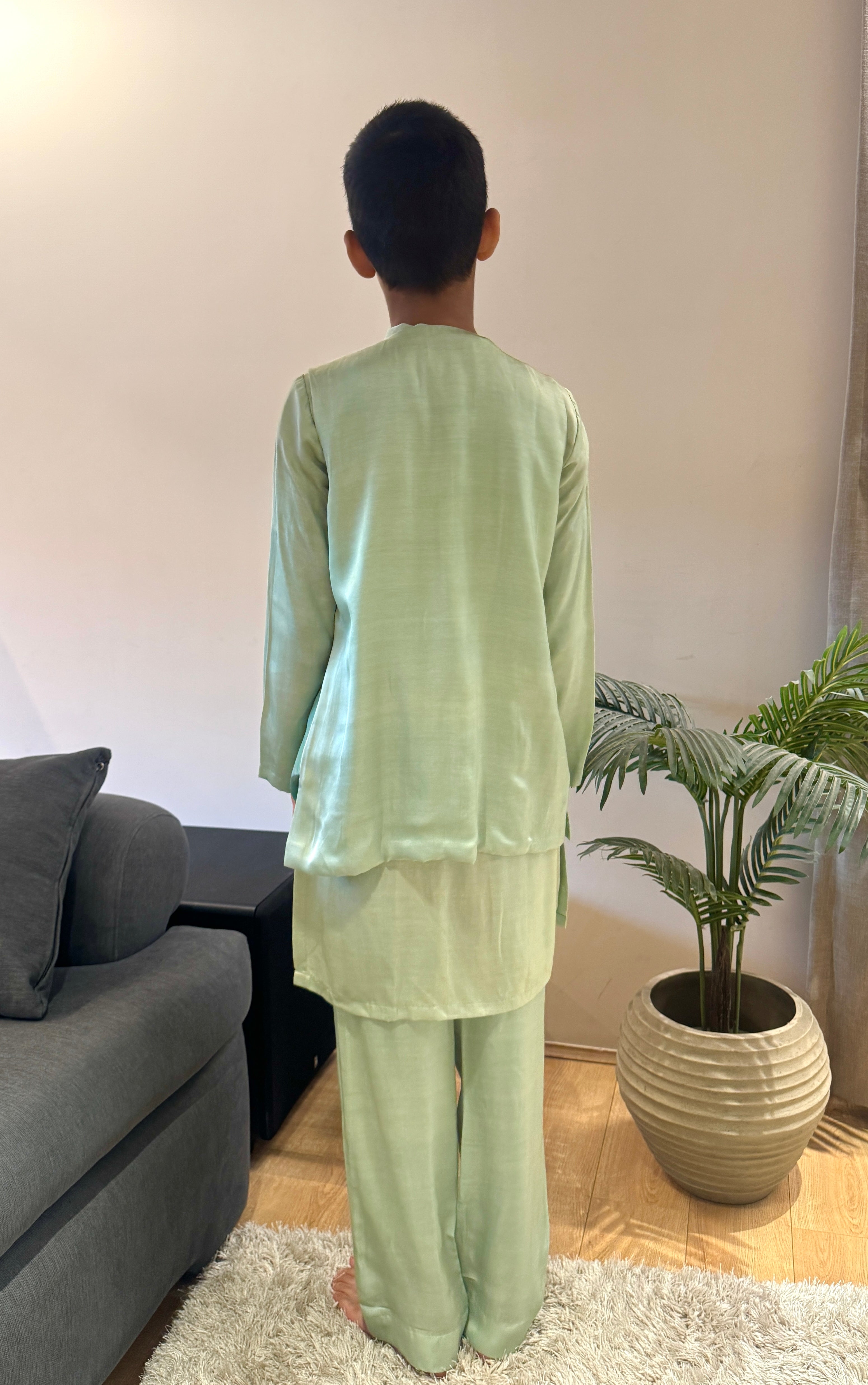 Pastel Green Kurta with Brocade Work Jacket Set