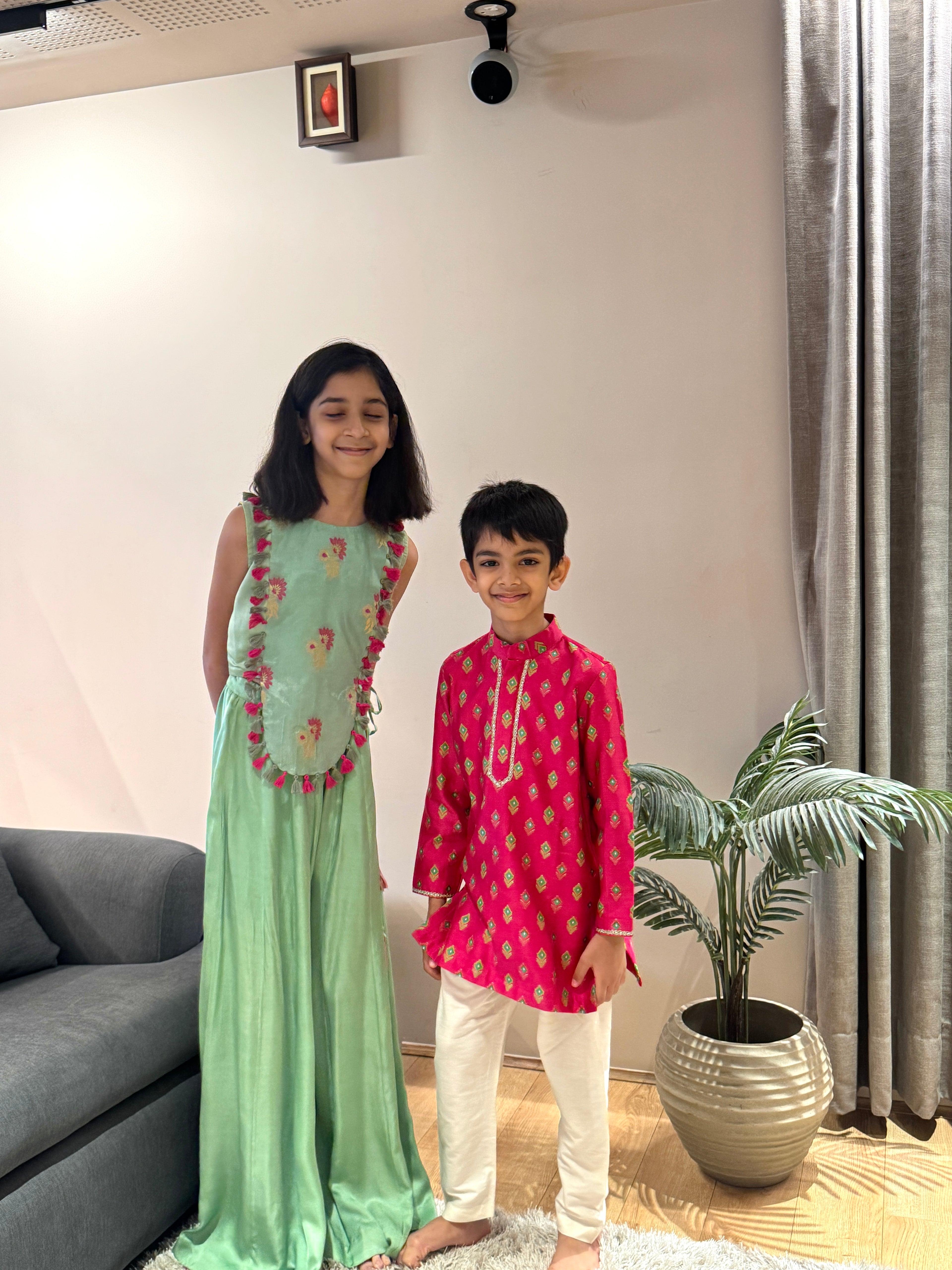Pink Printed Chanderi Kurta Set