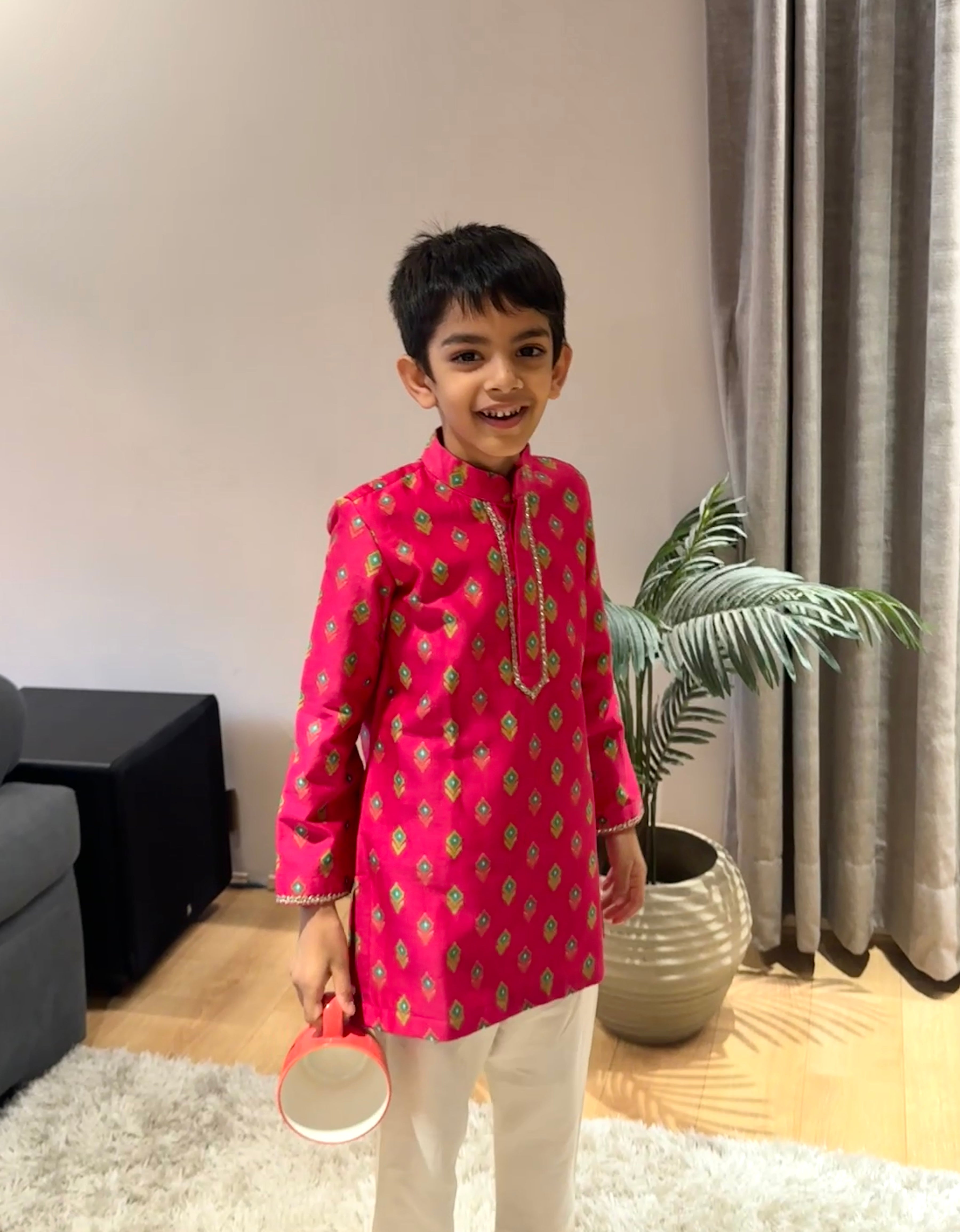 Pink Printed Chanderi Kurta Set