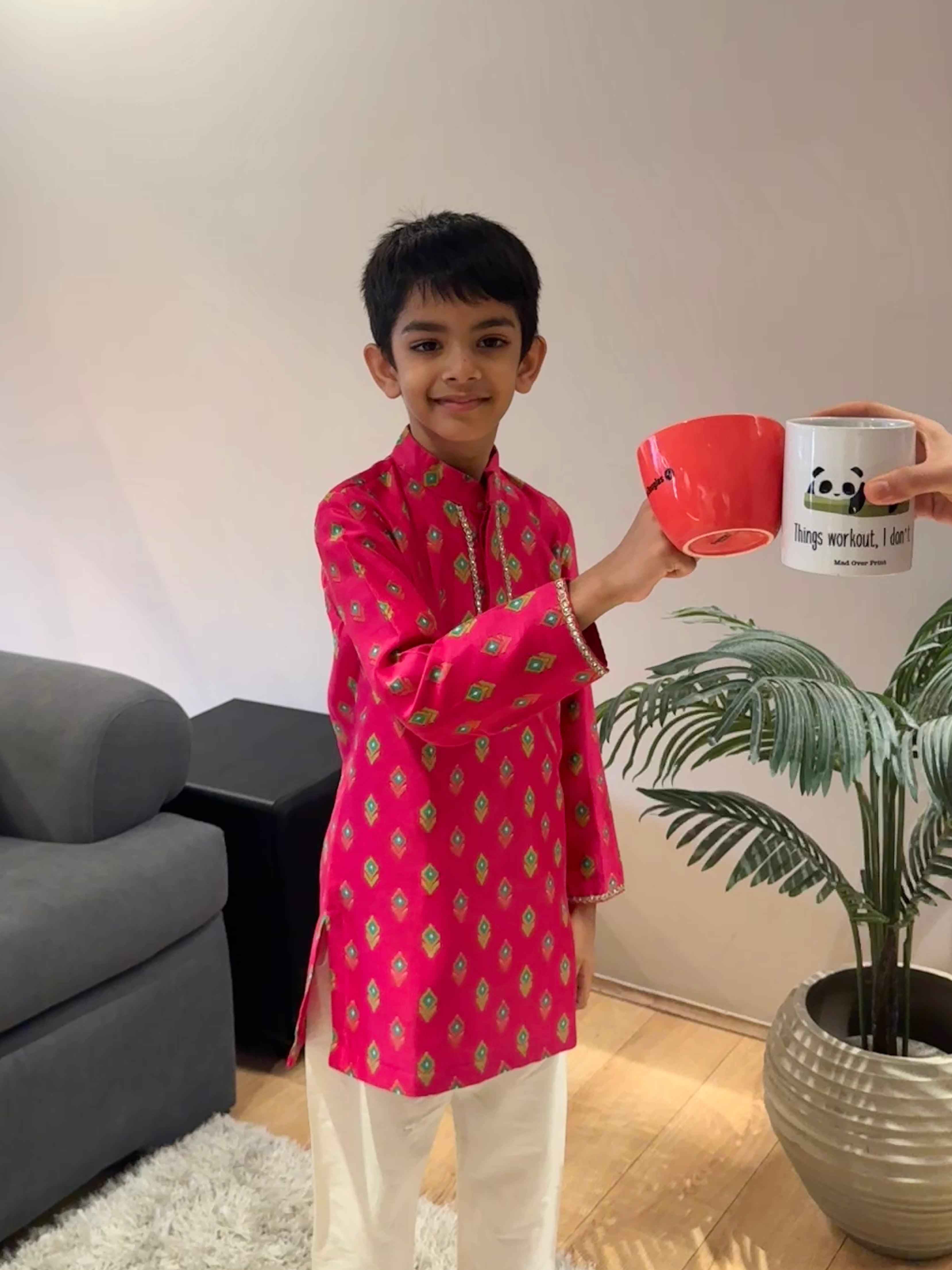 Pink Printed Chanderi Kurta Set