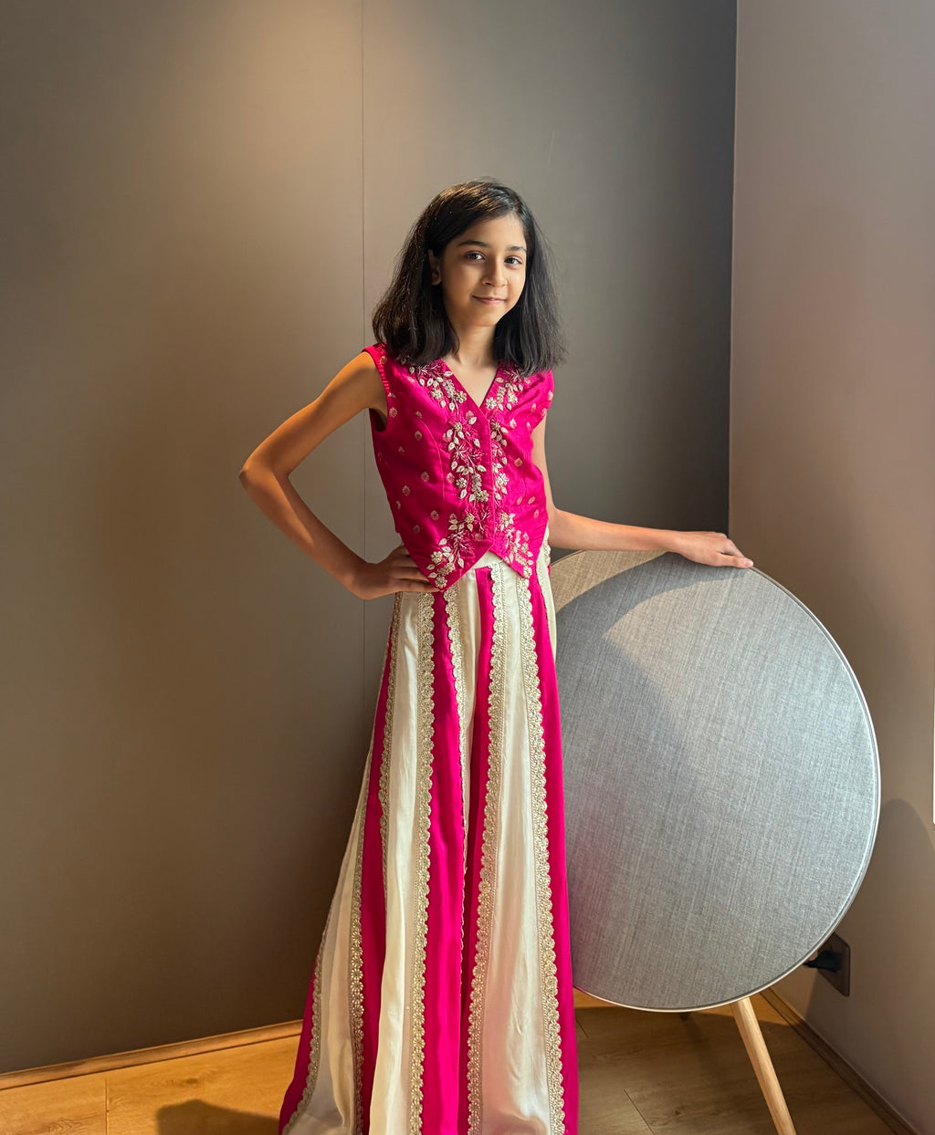 Pink Brocade Embroidered Waistcoat with Kali Pants
