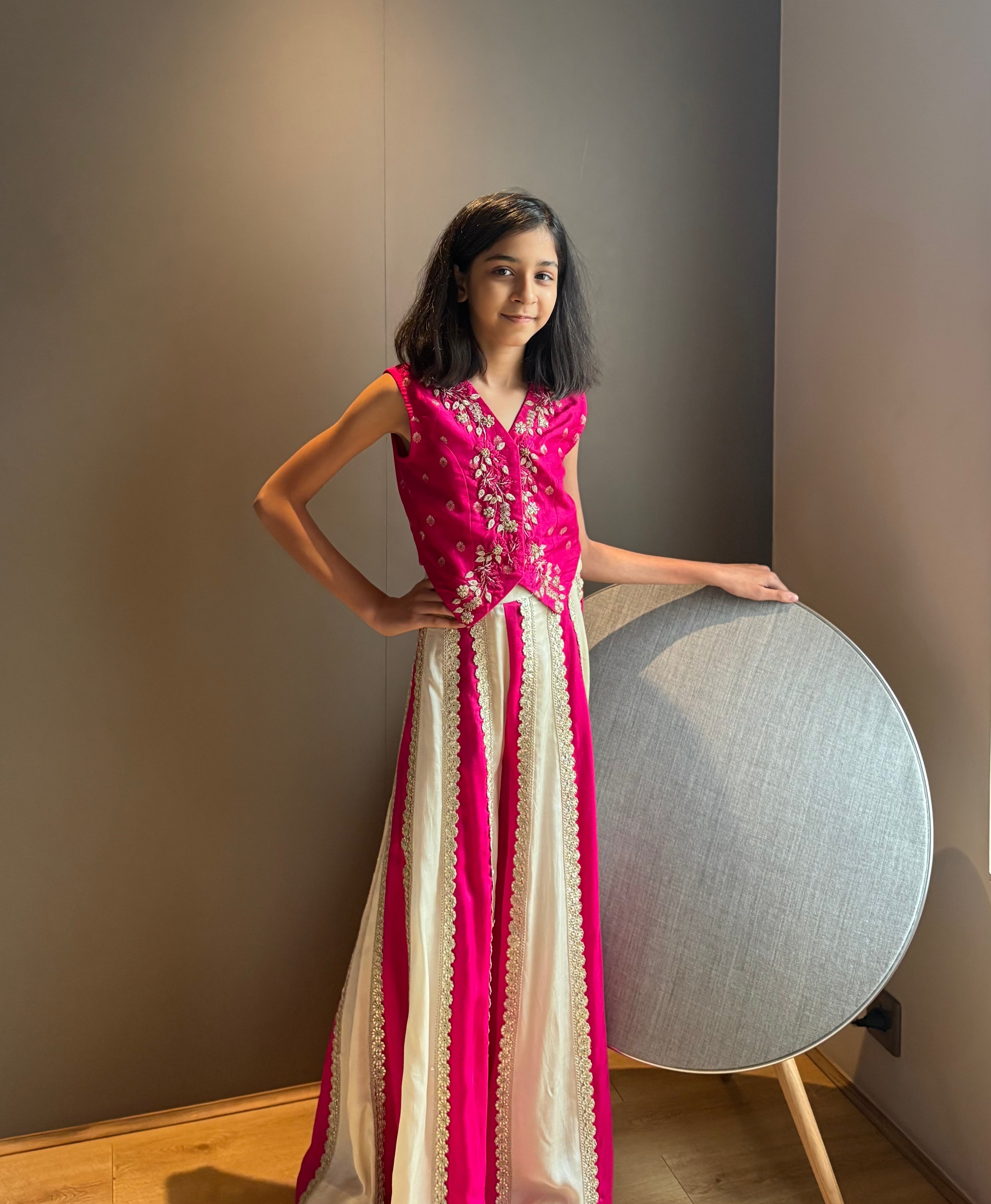 Pink Brocade Embroidered Waistcoat with Kali Pants