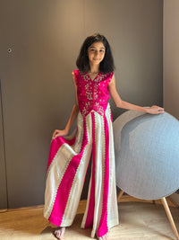 Pink Brocade Embroidered Waistcoat with Kali Pants