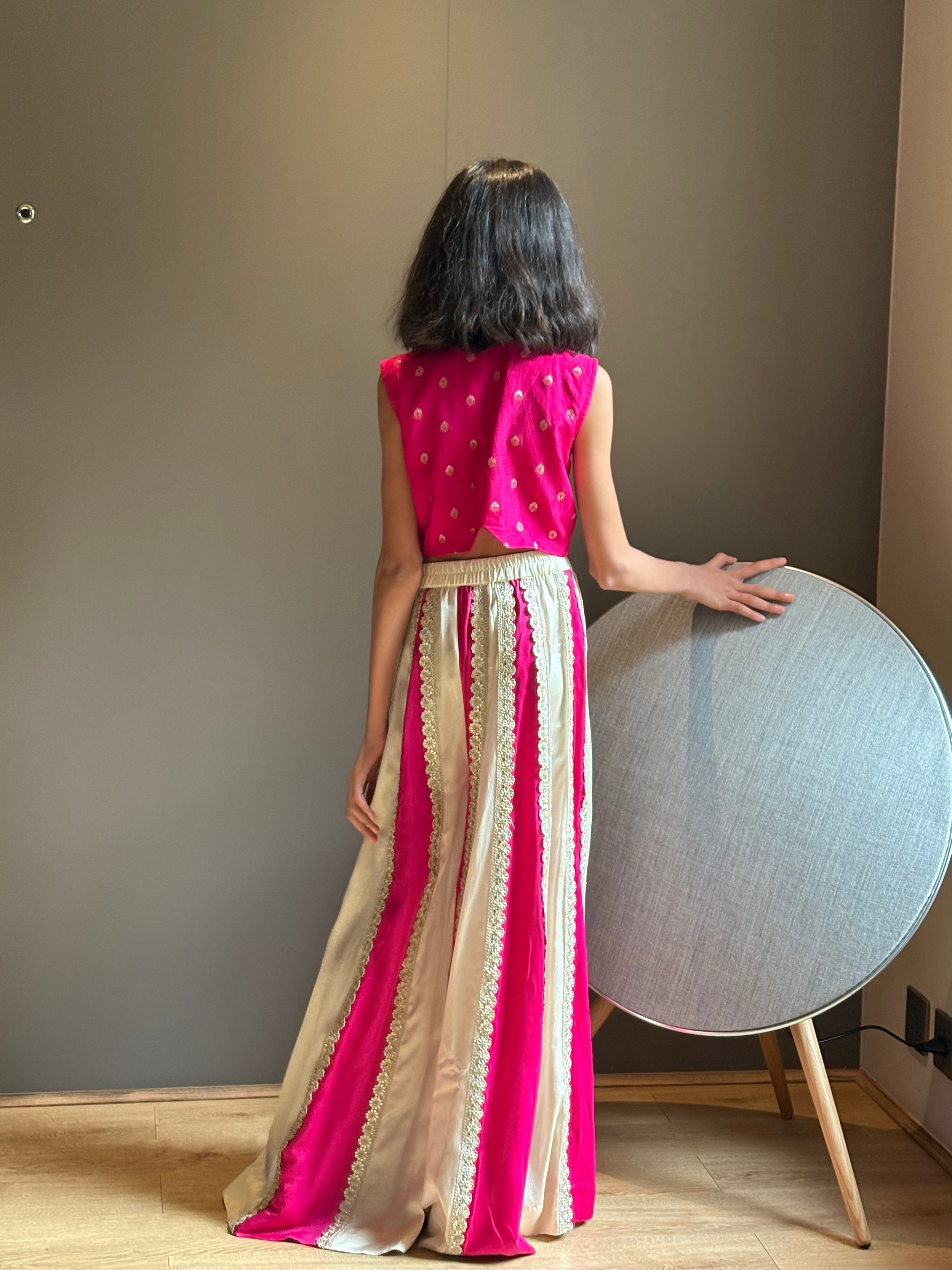 Pink Brocade Embroidered Waistcoat with Kali Pants