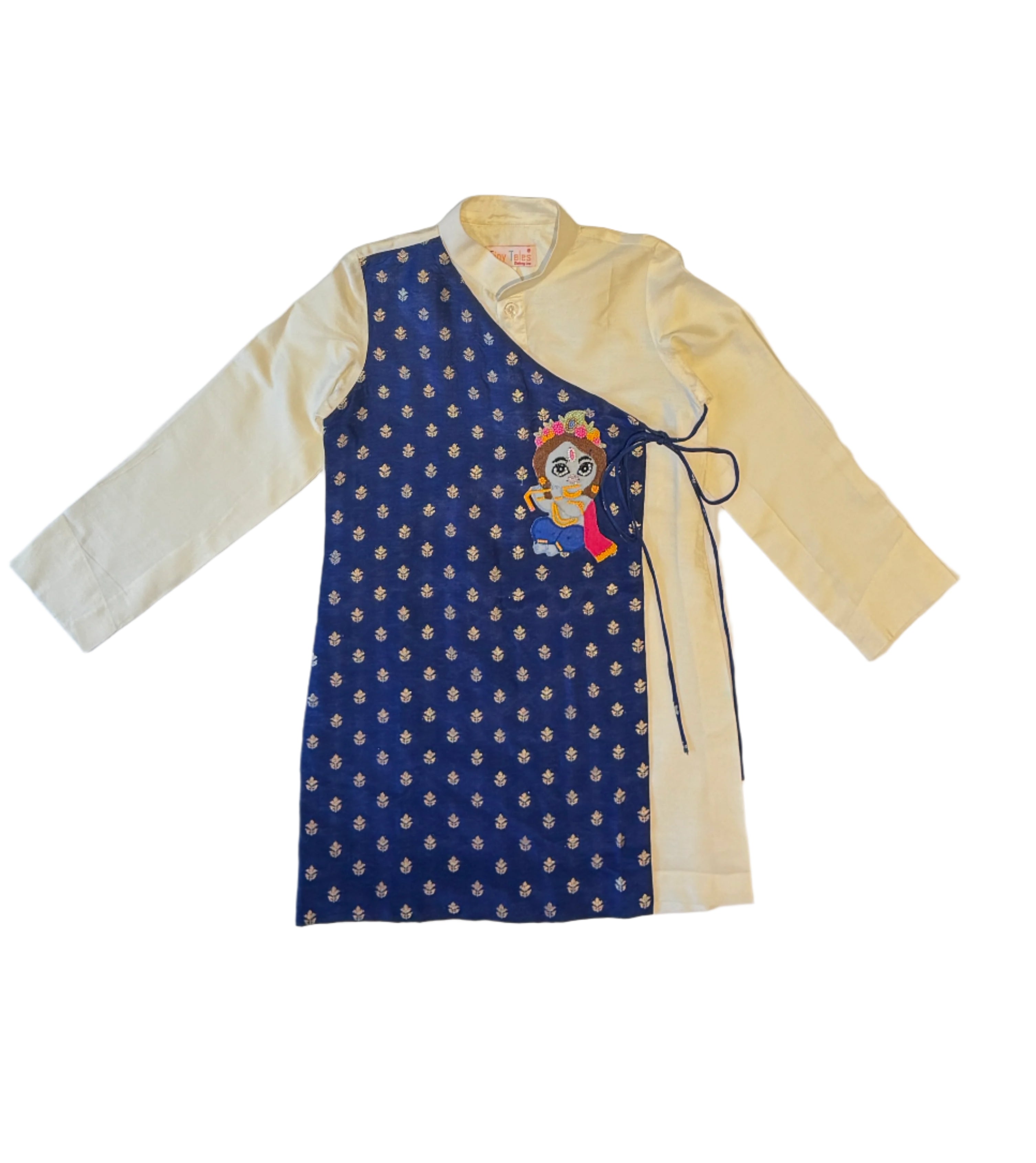 Cotton Silk Kurta With Brocade Flap & Krishna Motif Set