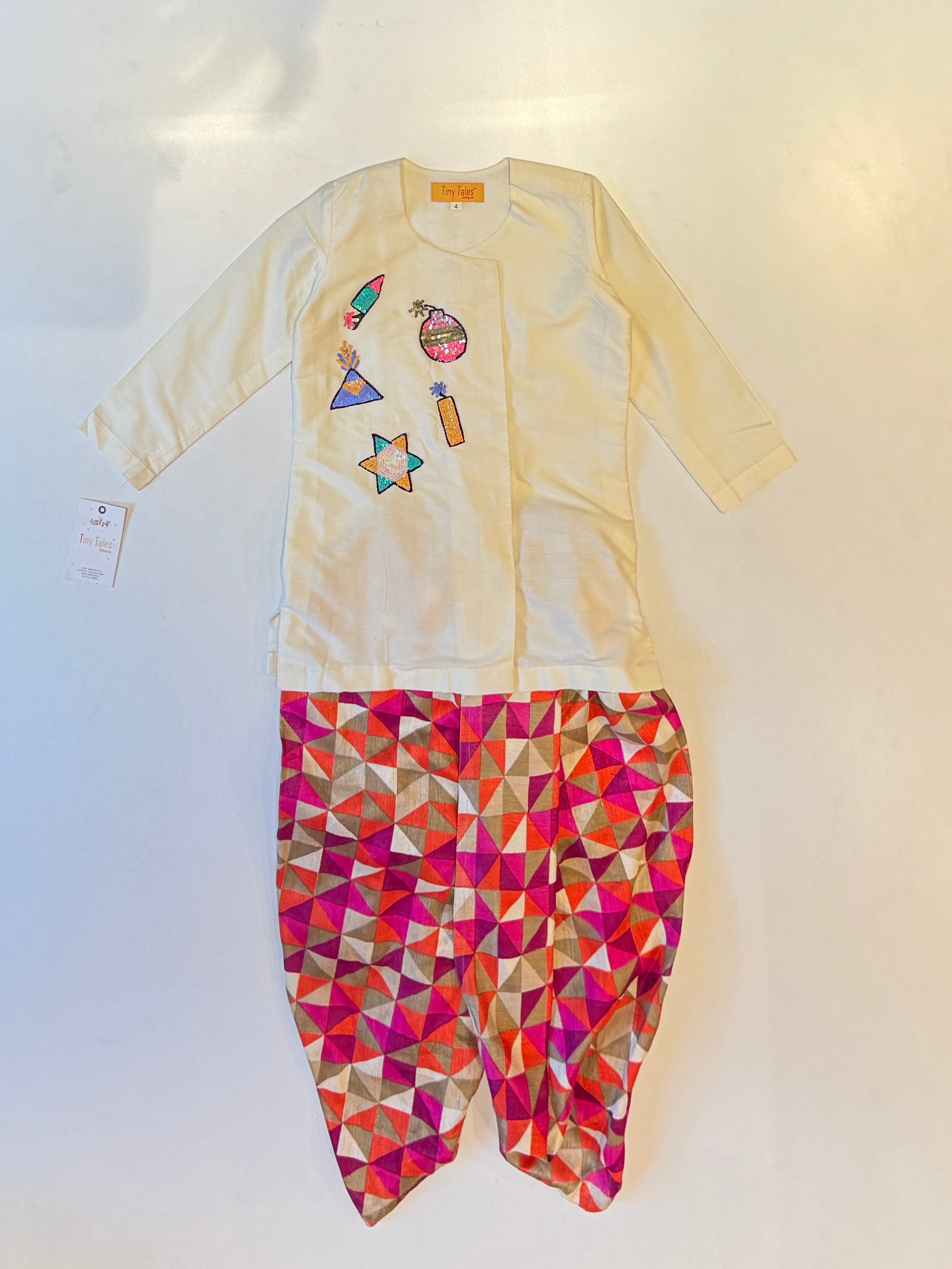 Cotton Silk Kurta with Pataka Motifs and Dhoti