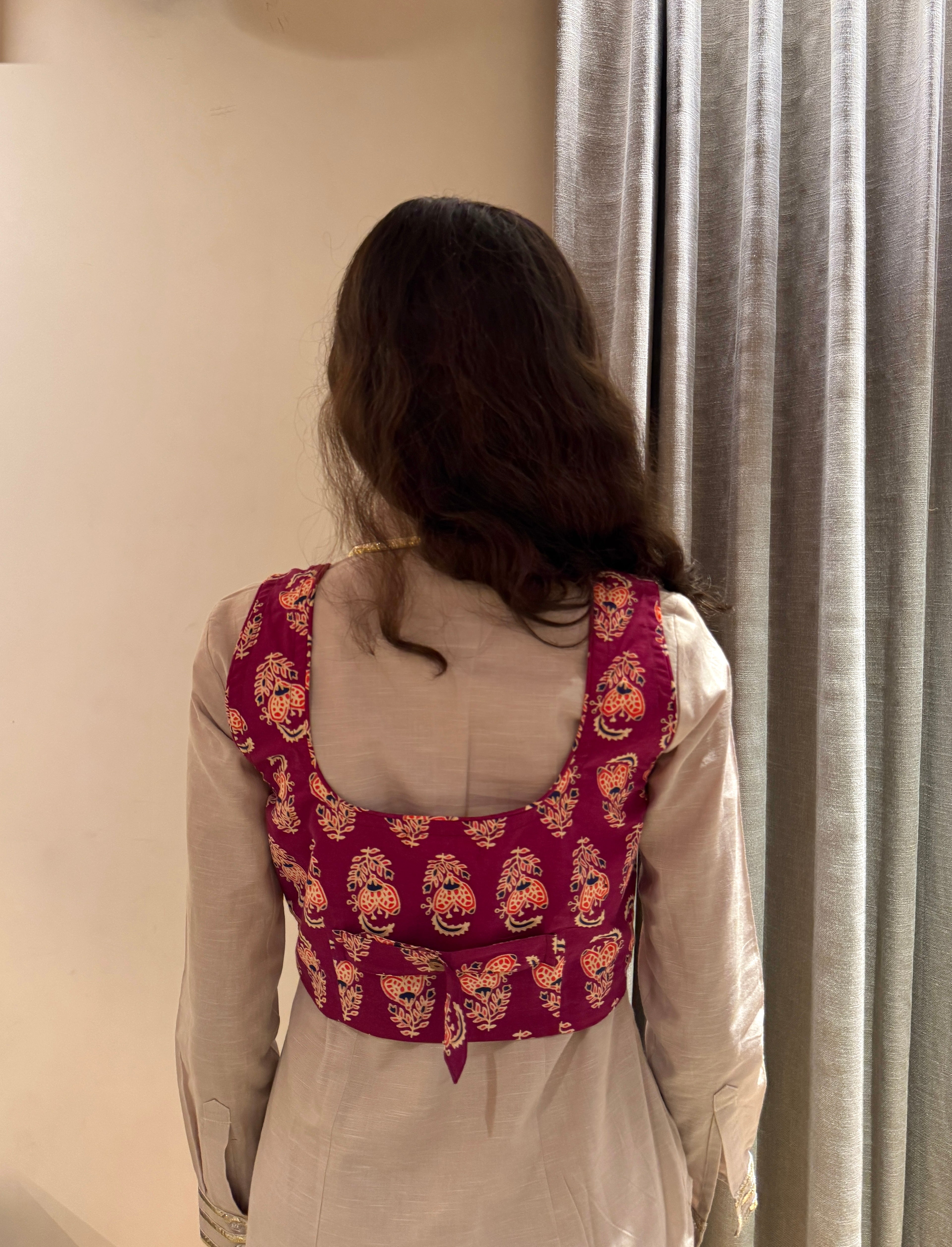 Off White Set with Maroon Printed Blouse
