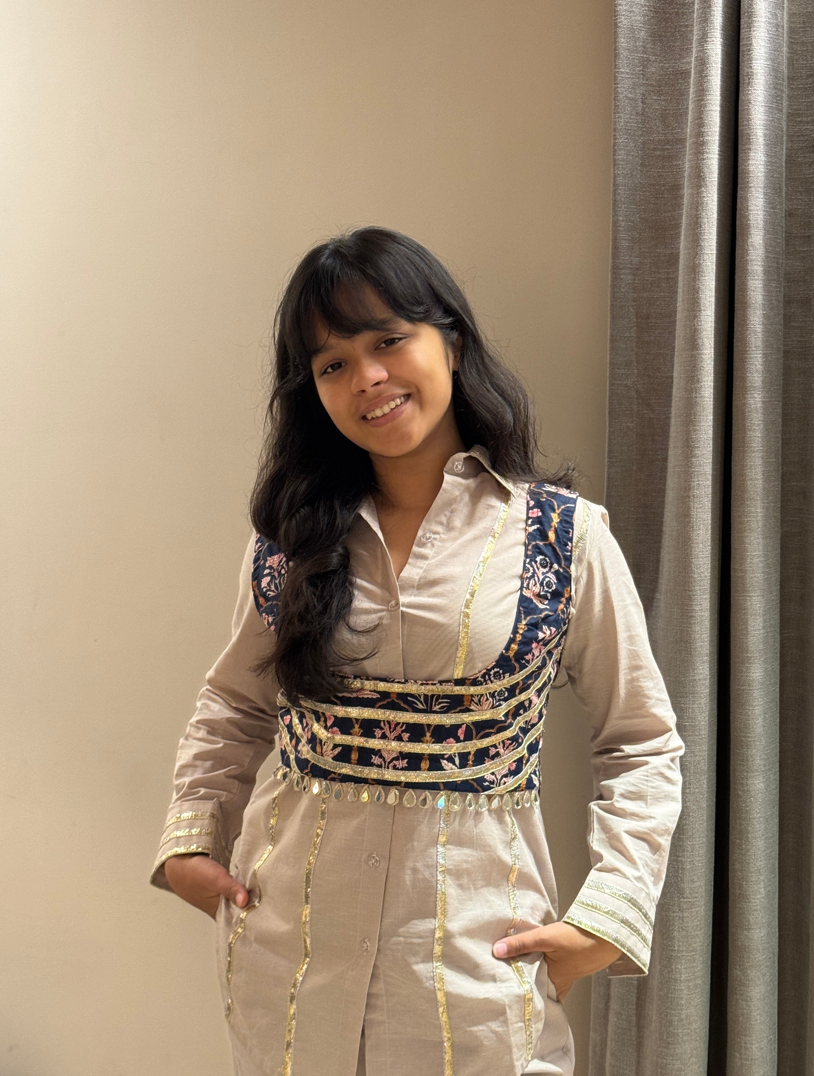 Off White Set with Blue Printed Blouse