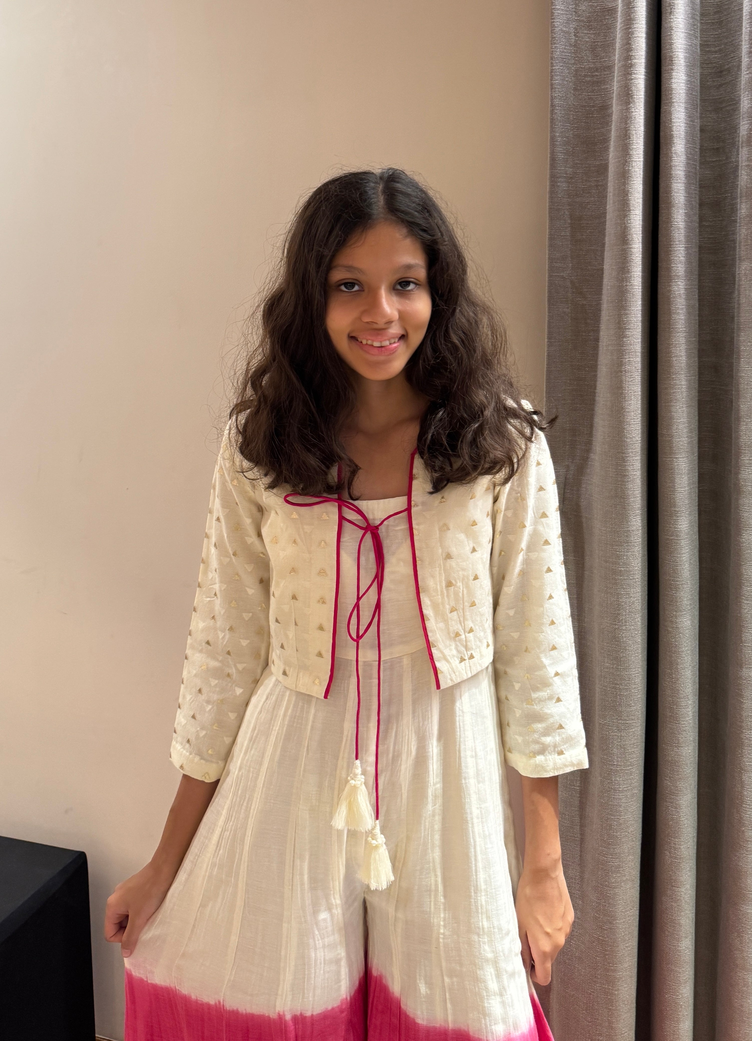 Off-White & Pink Shaded Jumpsuit with Brocade Jacket