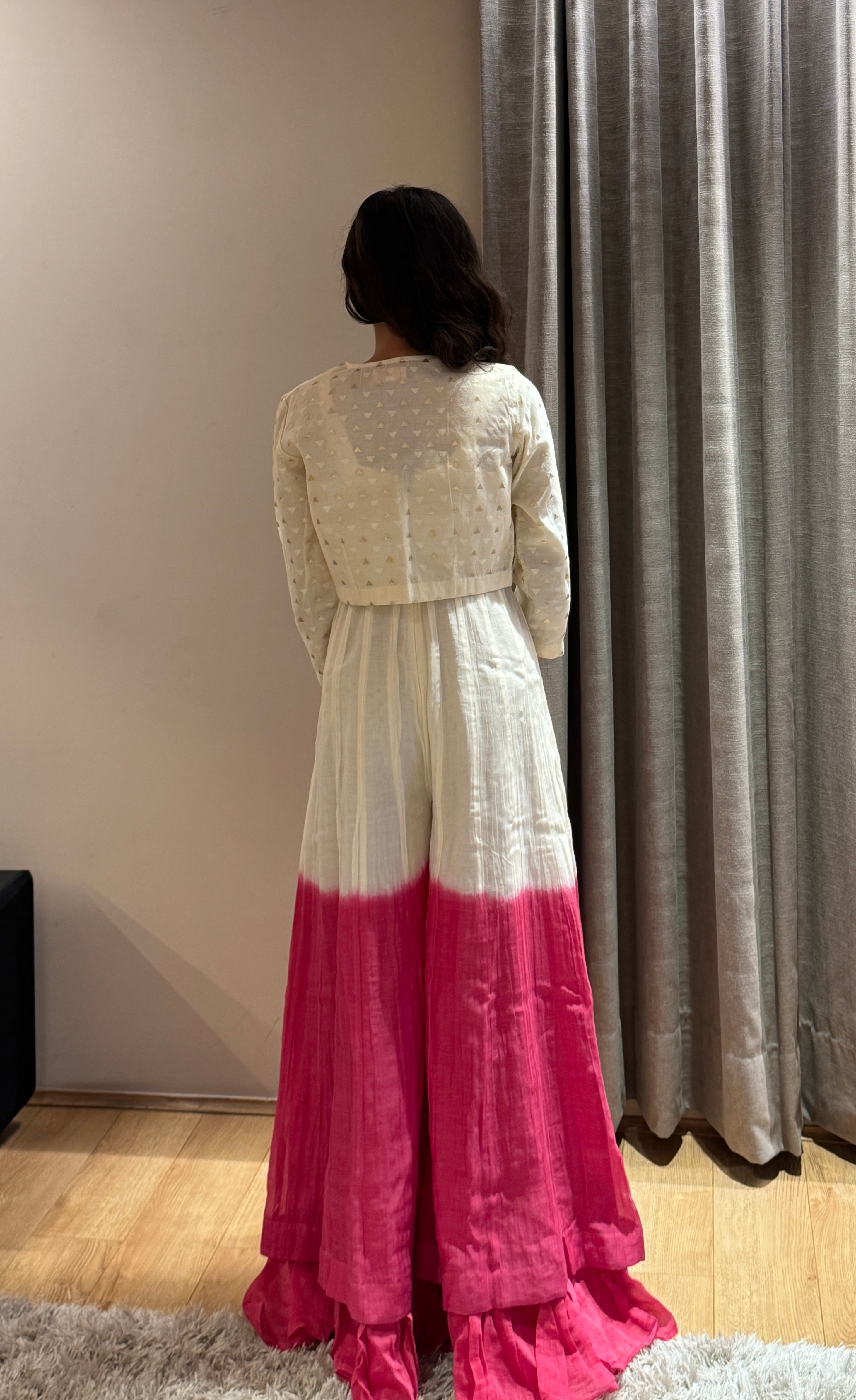 Off-White & Pink Shaded Jumpsuit with Brocade Jacket