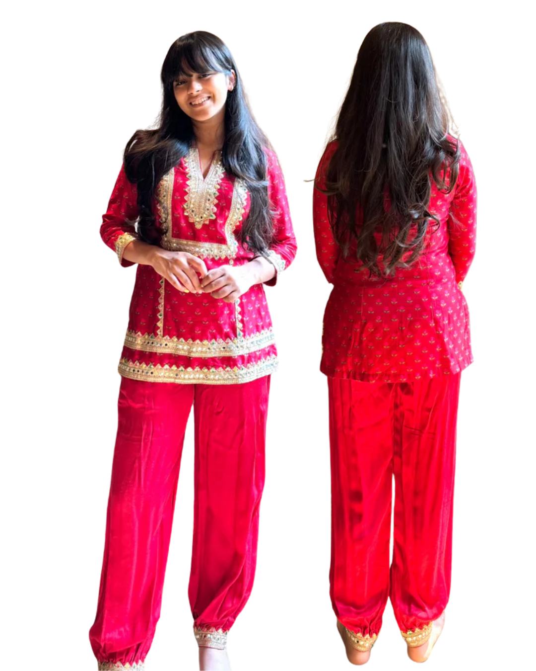 Red Printed Kurta With Pants Set