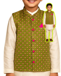 Green Printed Chanderi Jacket Kurta Set