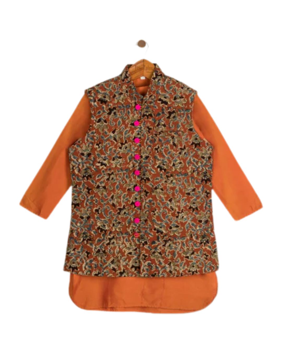 Orange Kurta with Printed Jacket and Pants