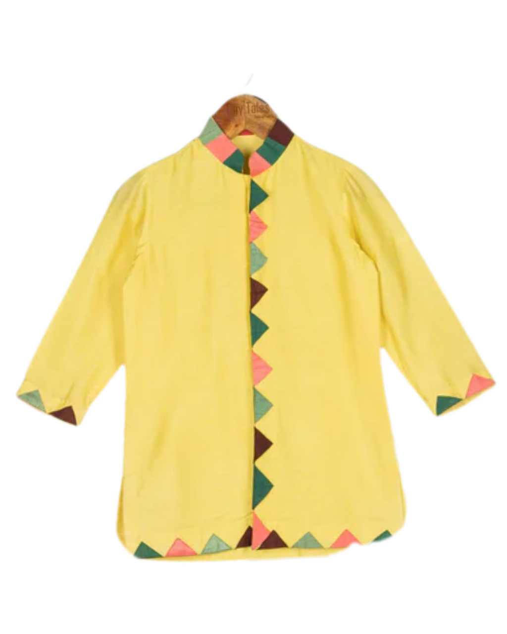 Yellow Triangle Applique Kurta Set