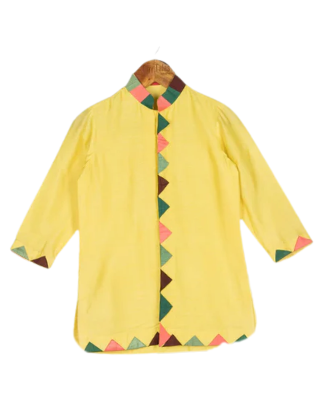 Yellow Triangle Applique Kurta Set