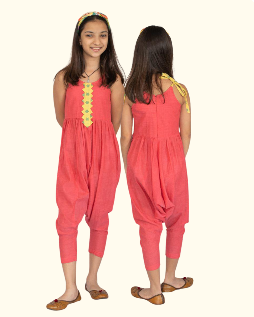 Pink Low Crotch Jumpsuit for Kids - 8 Yrs