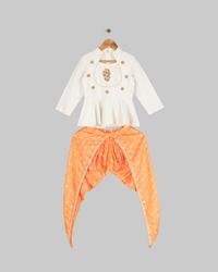 Ivory Peplum with Orange Silk Dhoti - 2-6 Yrs