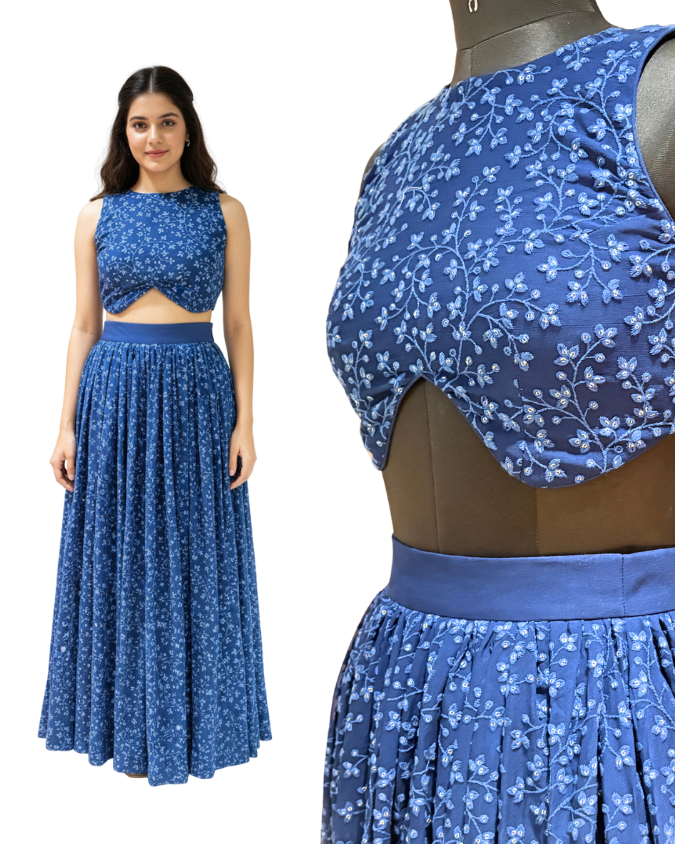 Midnight Blue Chikankari Lehenga Set