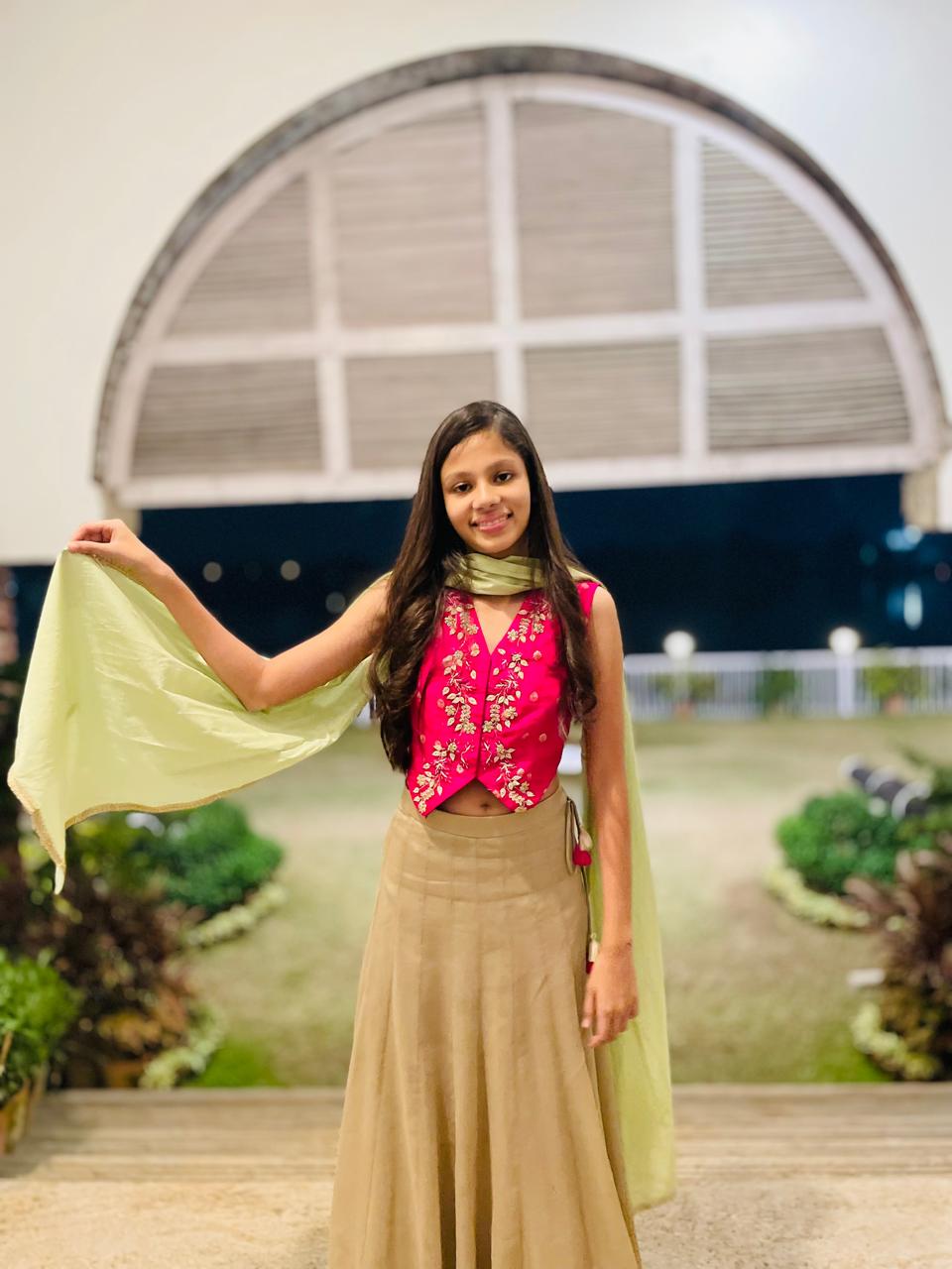 Embroidered Pink Waistcoat with Tissue Skirt