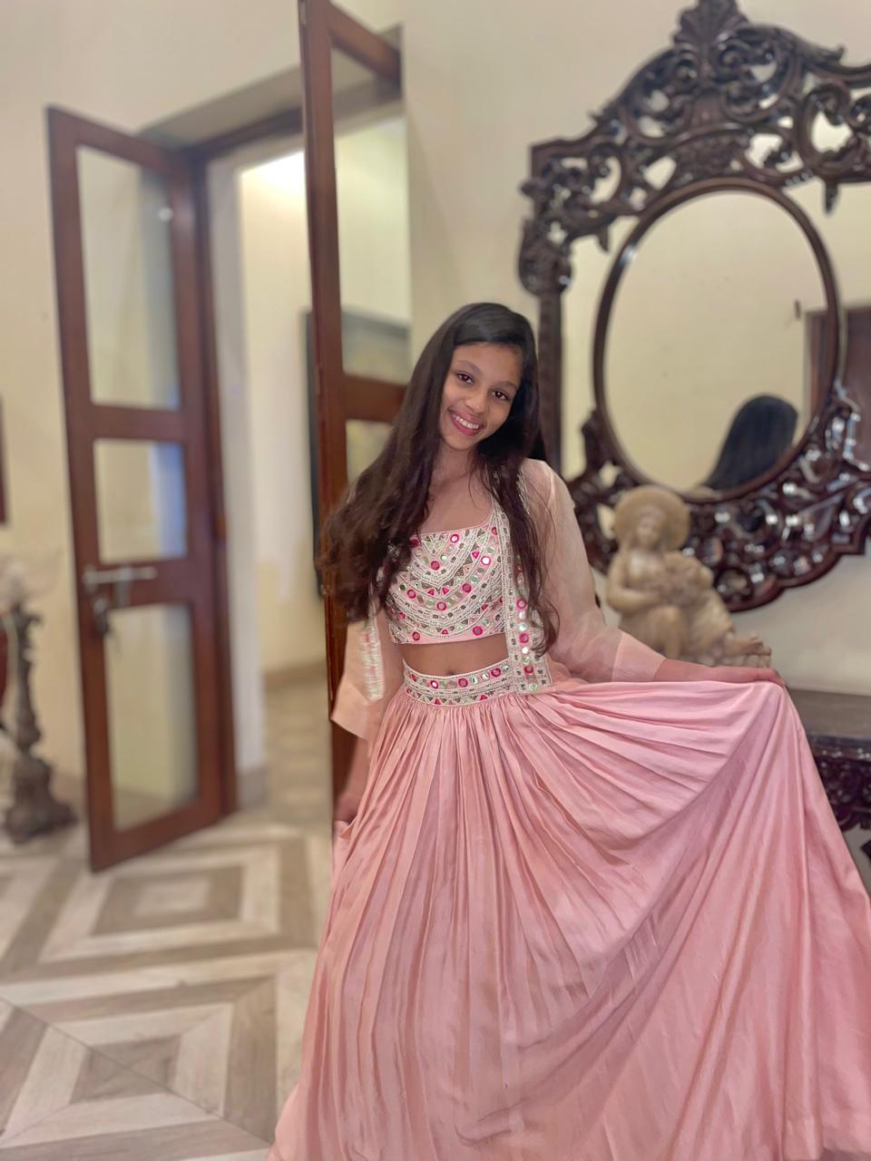 Baby Pink Embroidered Lehenga Set with Jacket