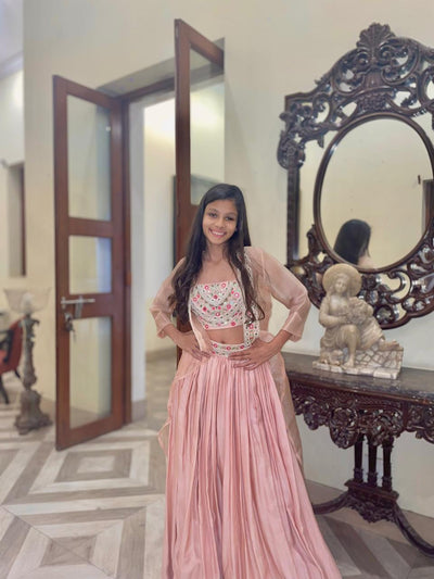 Baby Pink Embroidered Lehenga Set with Jacket