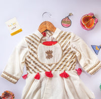 Off White Peplum Dhoti Set with Tassles