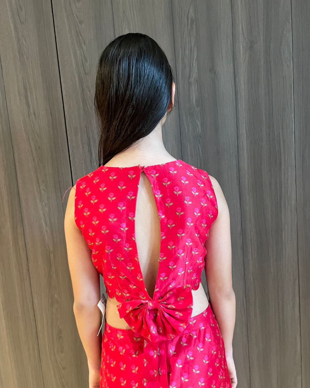 Red Rose Printed Bow Set