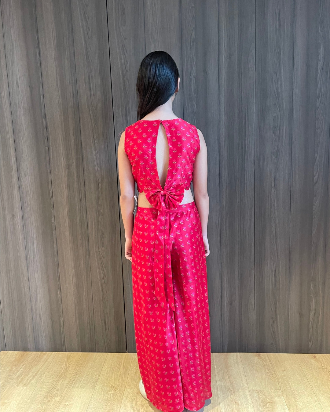 Red Rose Printed Bow Set