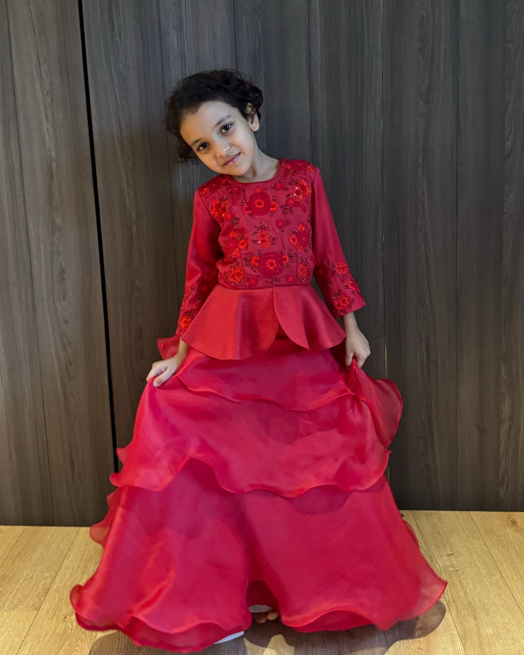 Red Peplum Top with Organza Skirt