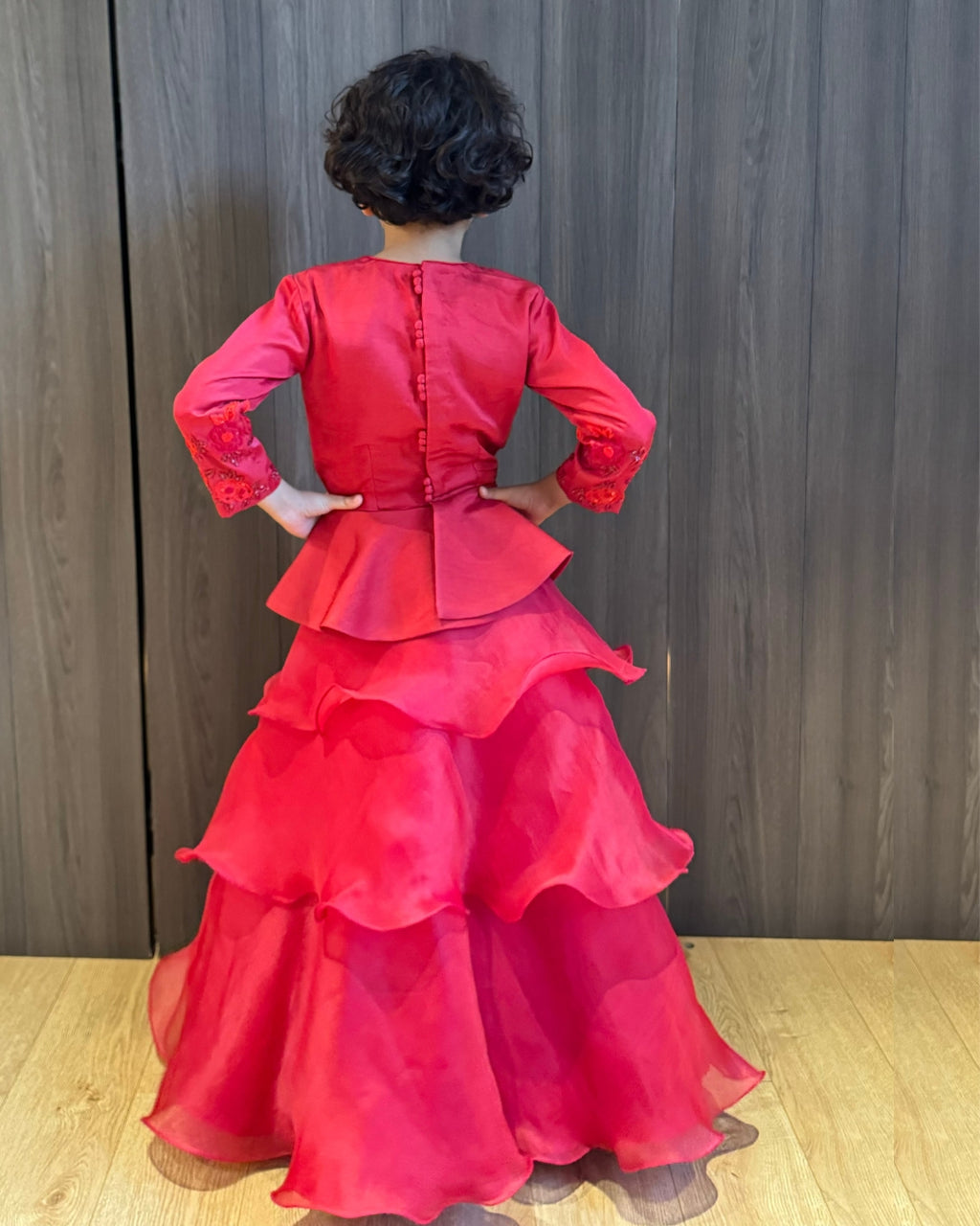 Red Peplum Top with Organza Skirt