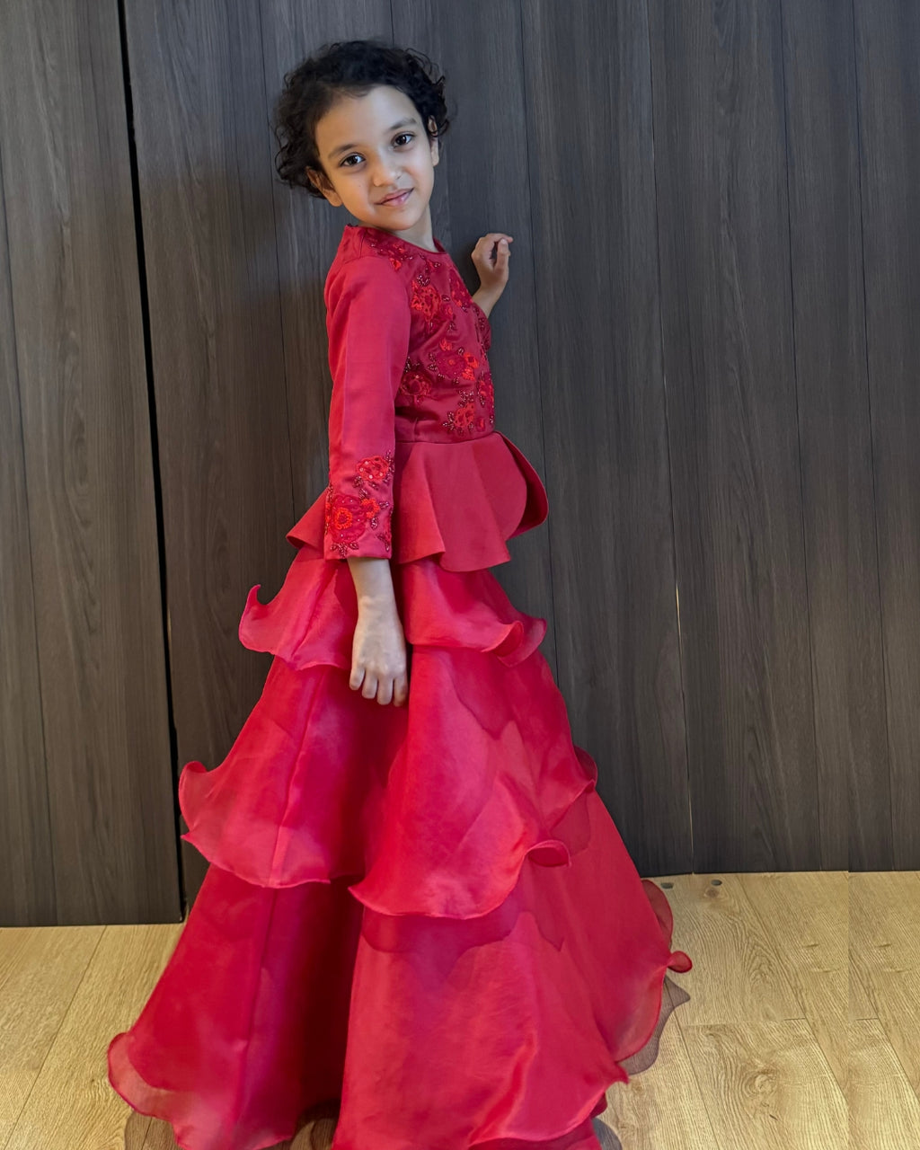 Red Peplum Top with Organza Skirt