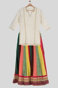 Off White Kurta with Multicolour Sharara - Medium