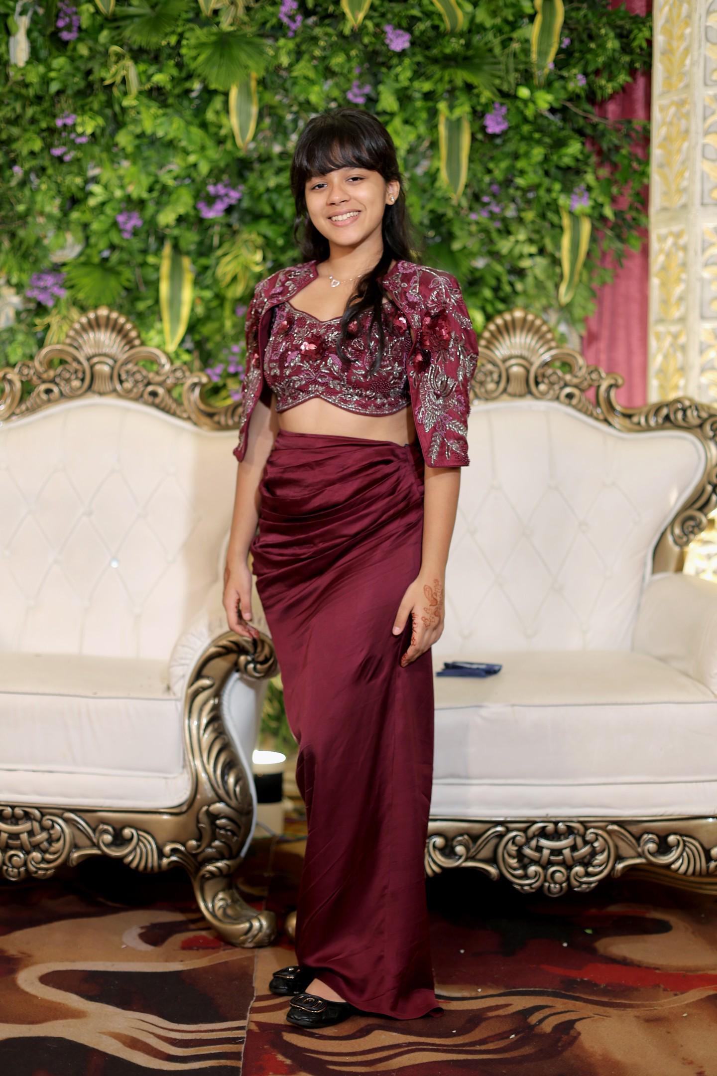 Purple Drape Skirt with Blouse and Jacket
