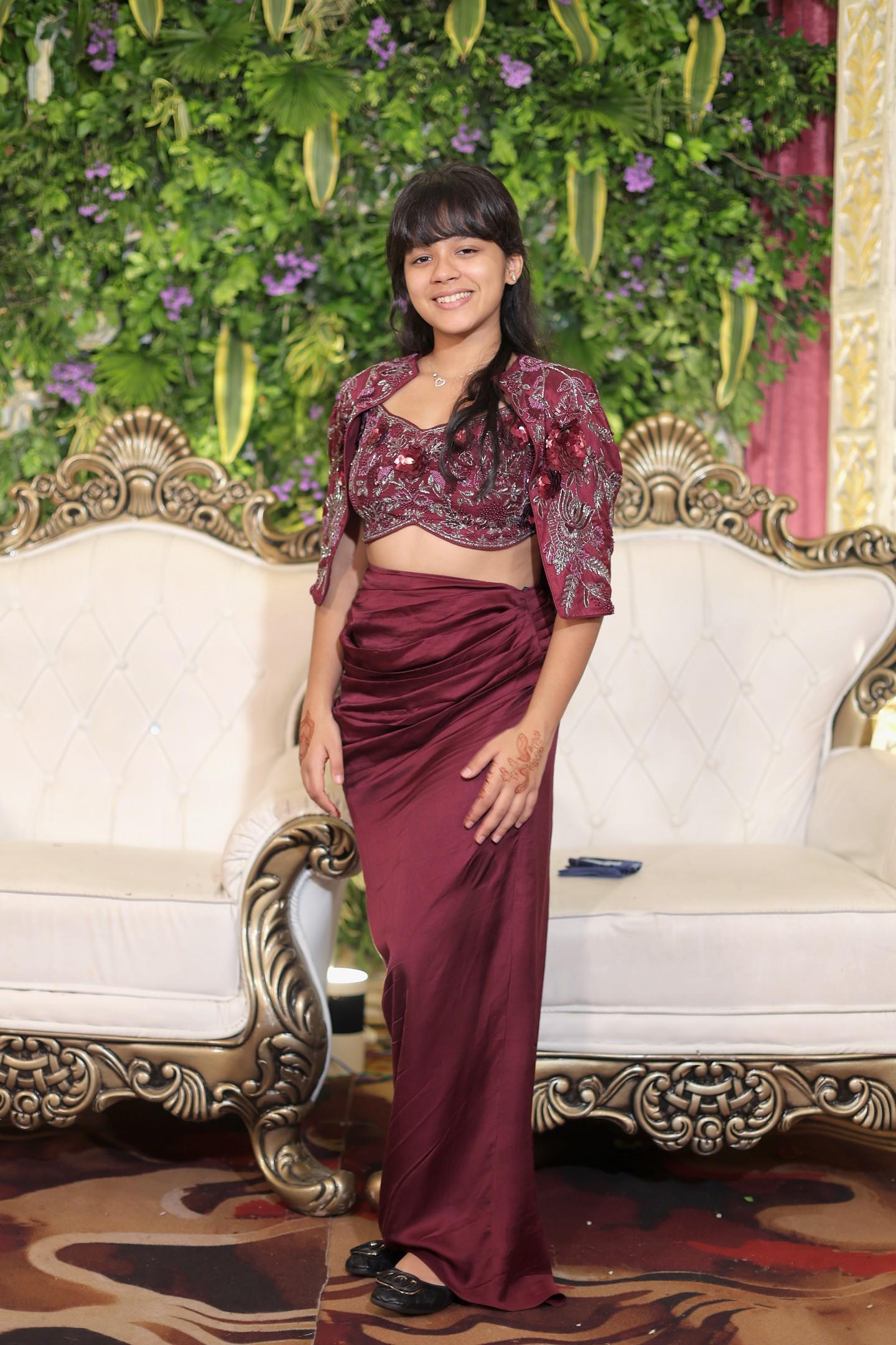 Purple Drape Skirt with Blouse and Jacket