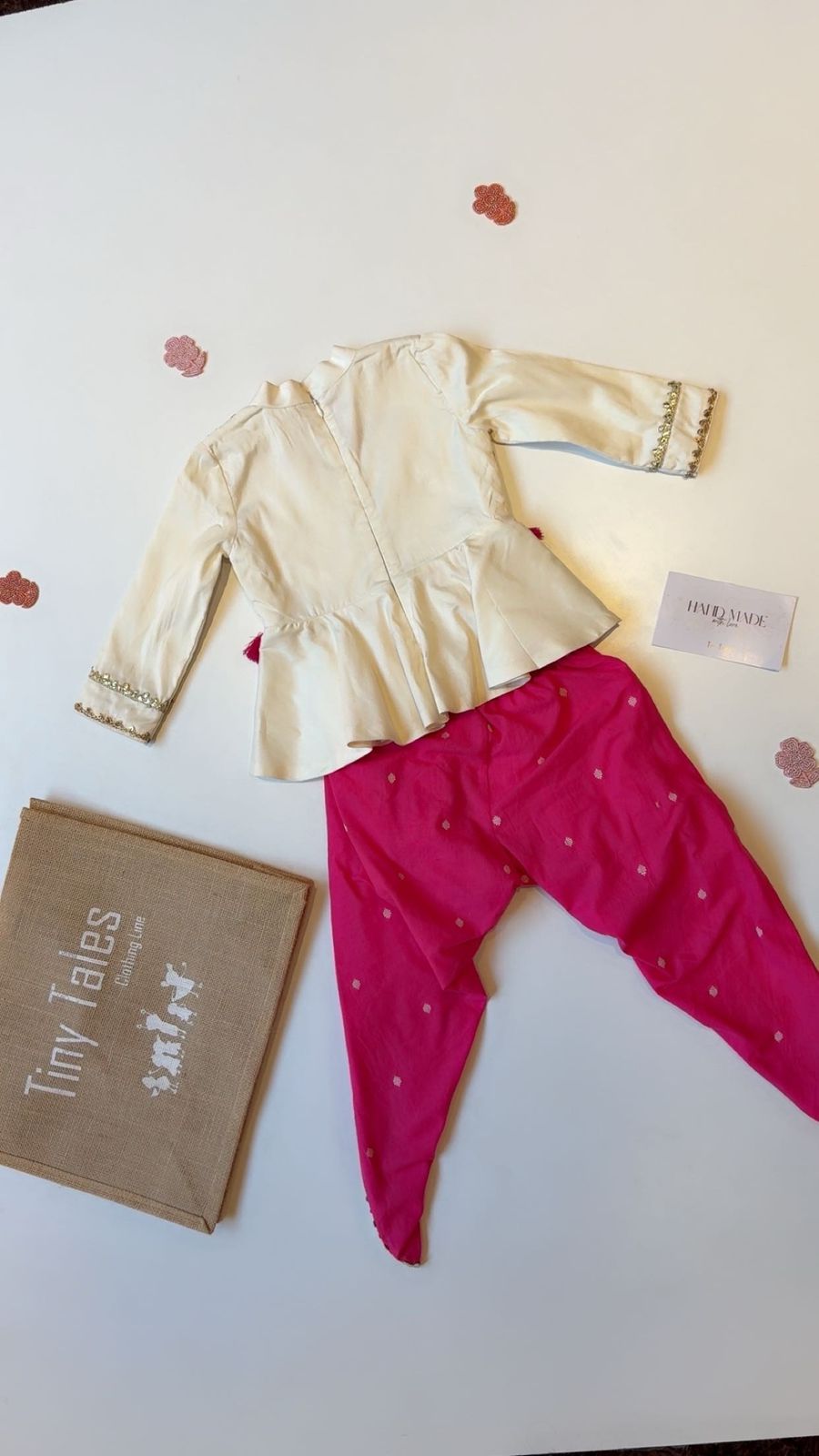 Off White Peplum With Pink Printed Dhoti