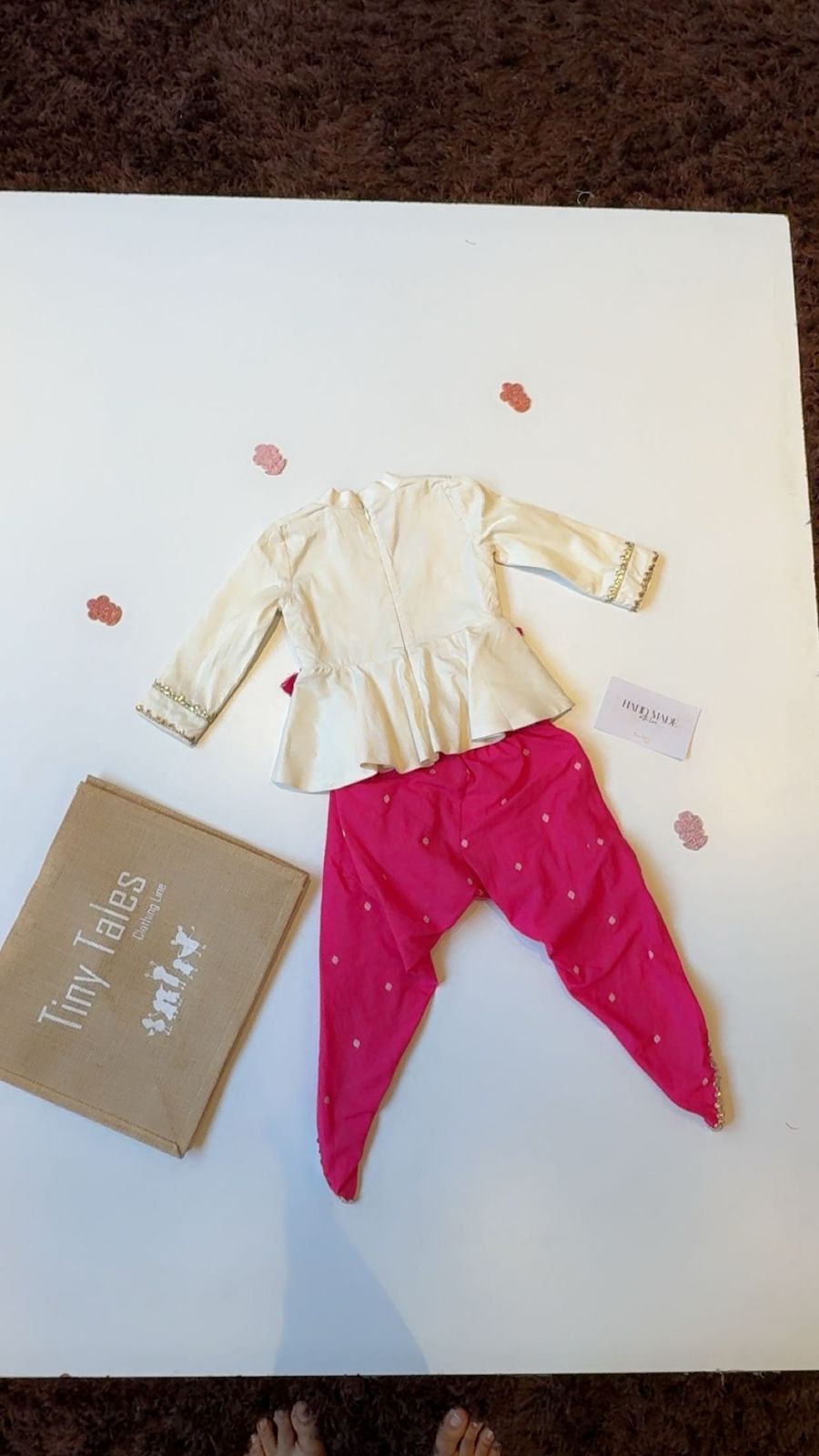 Off White Peplum With Pink Printed Dhoti