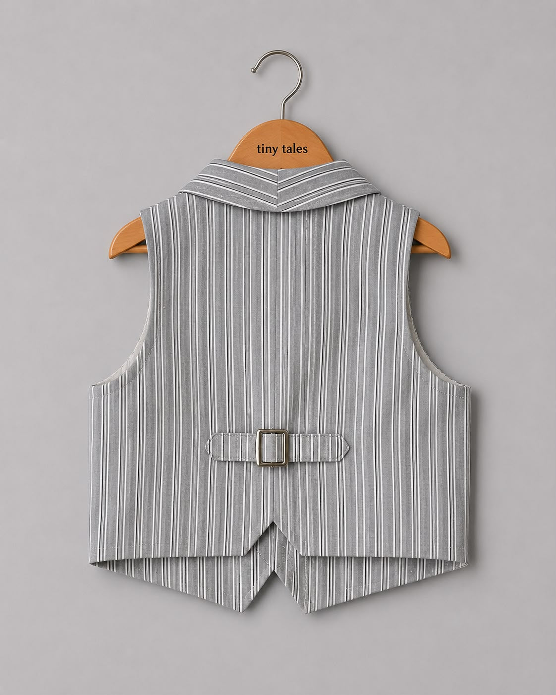 Grey Stripes Waistcoat With Shorts