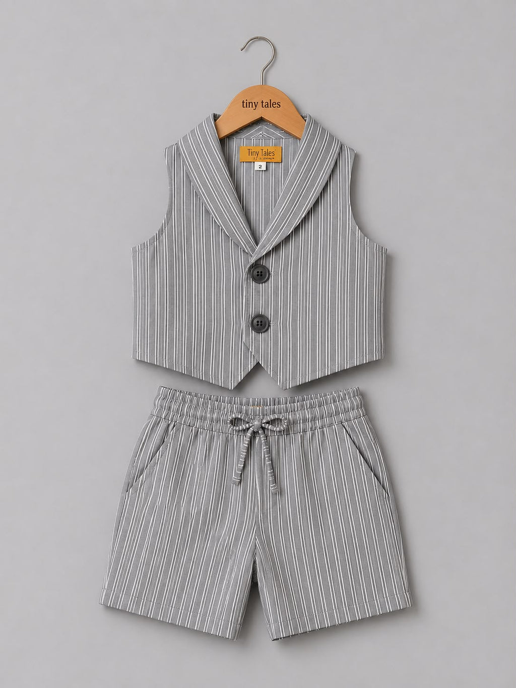 Grey Stripes Waistcoat With Shorts