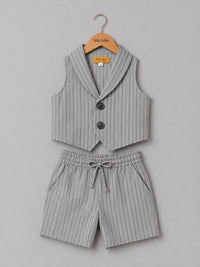 Grey Stripes Waistcoat With Shorts