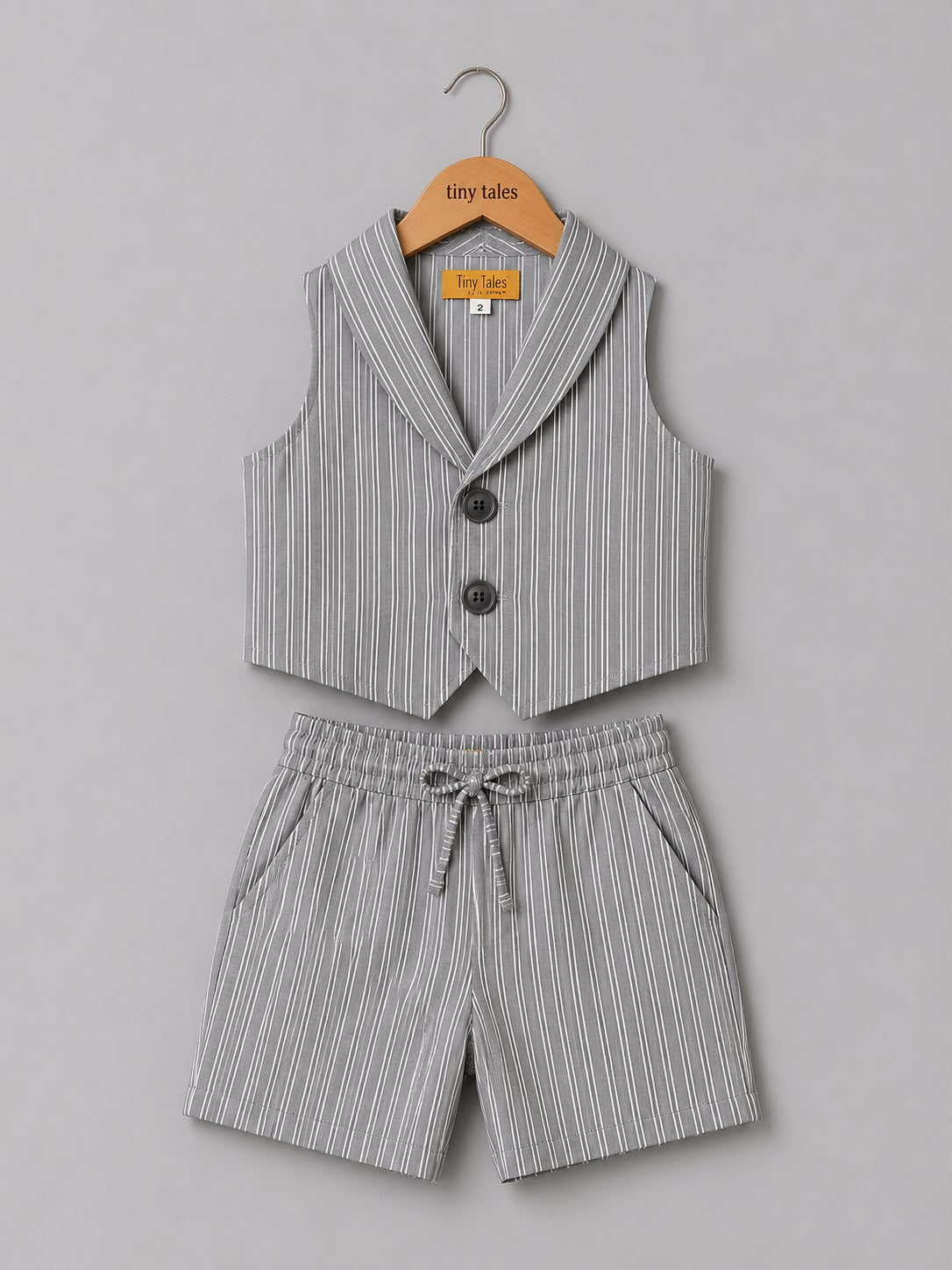 Grey Stripes Waistcoat With Shorts
