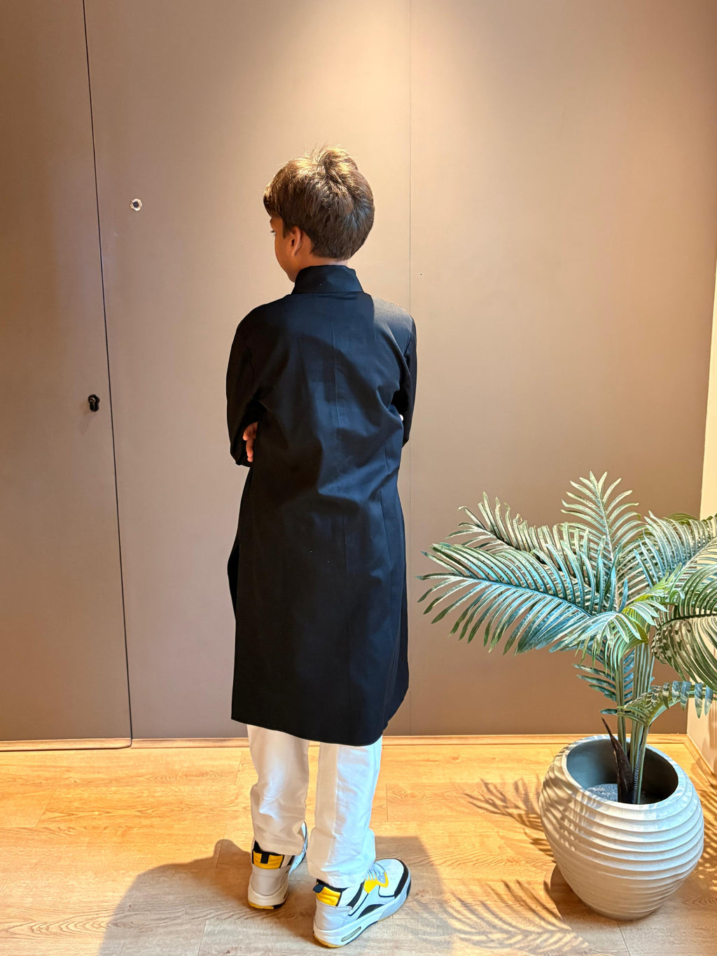 Black Kurta Set with Red Anchor and Motif