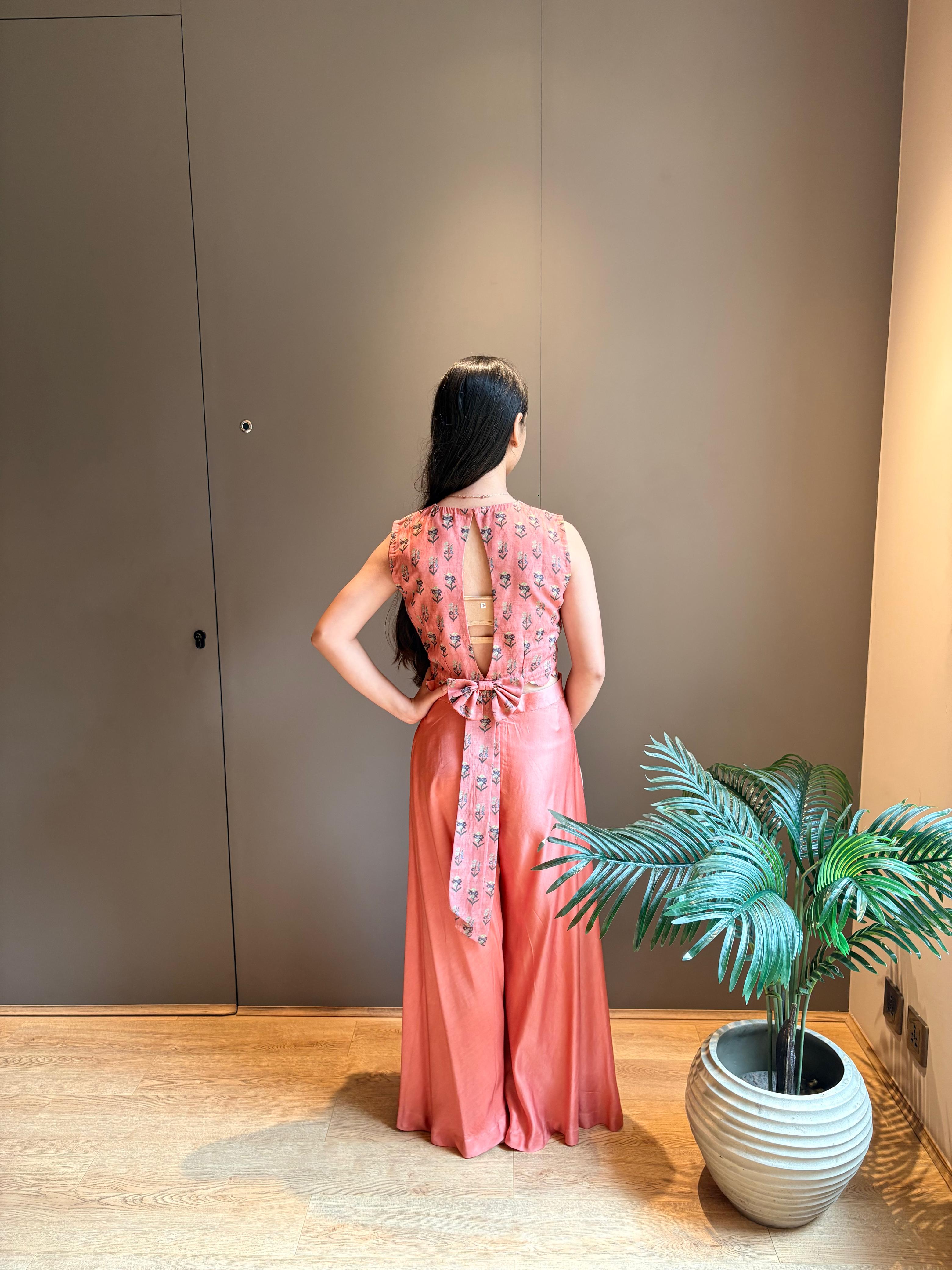 Printed/Highlighted Scallop Bow Top with Plazo Pants