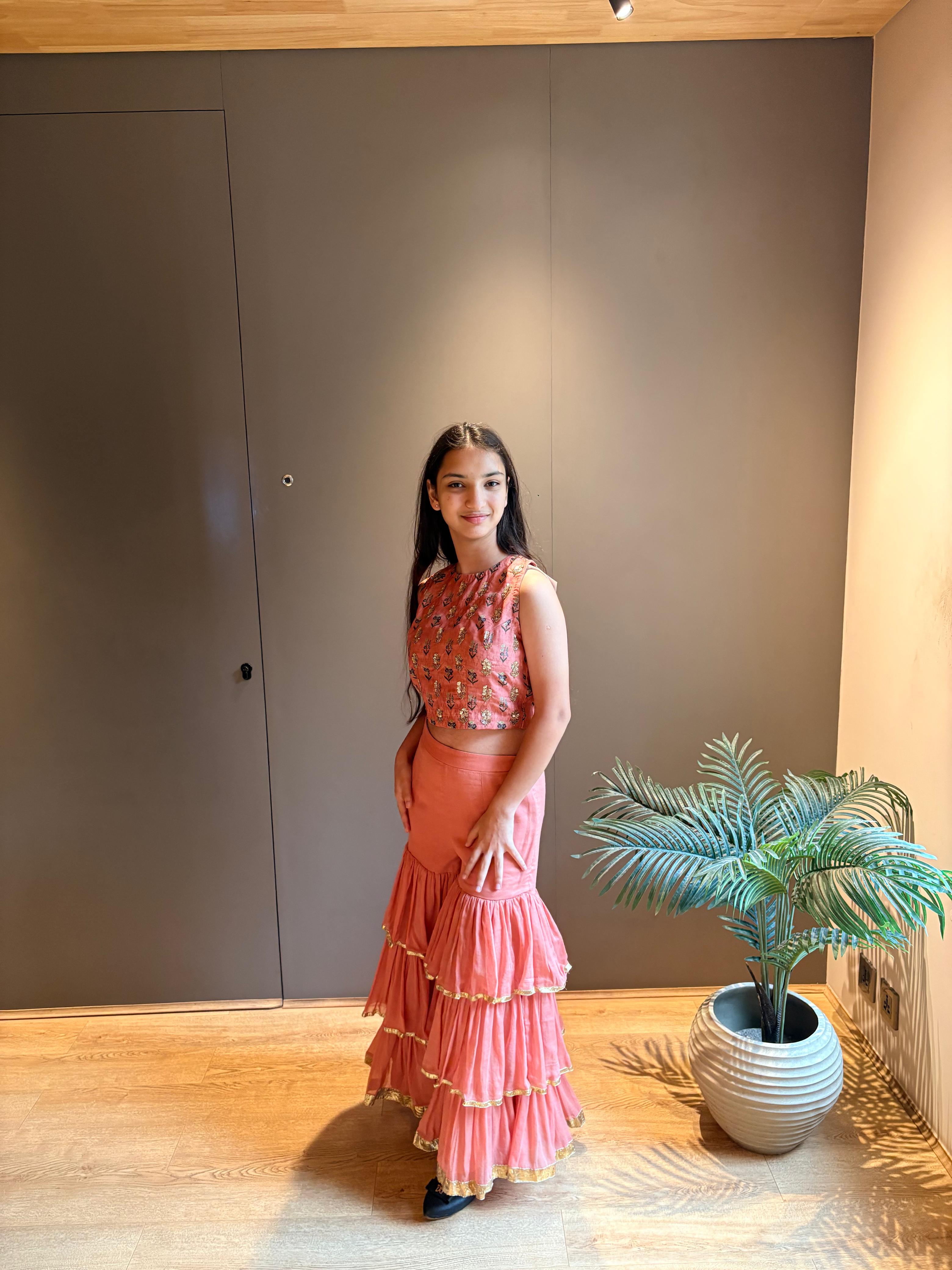 Printed/Highlighted Croptop with 3-Tiered Pants