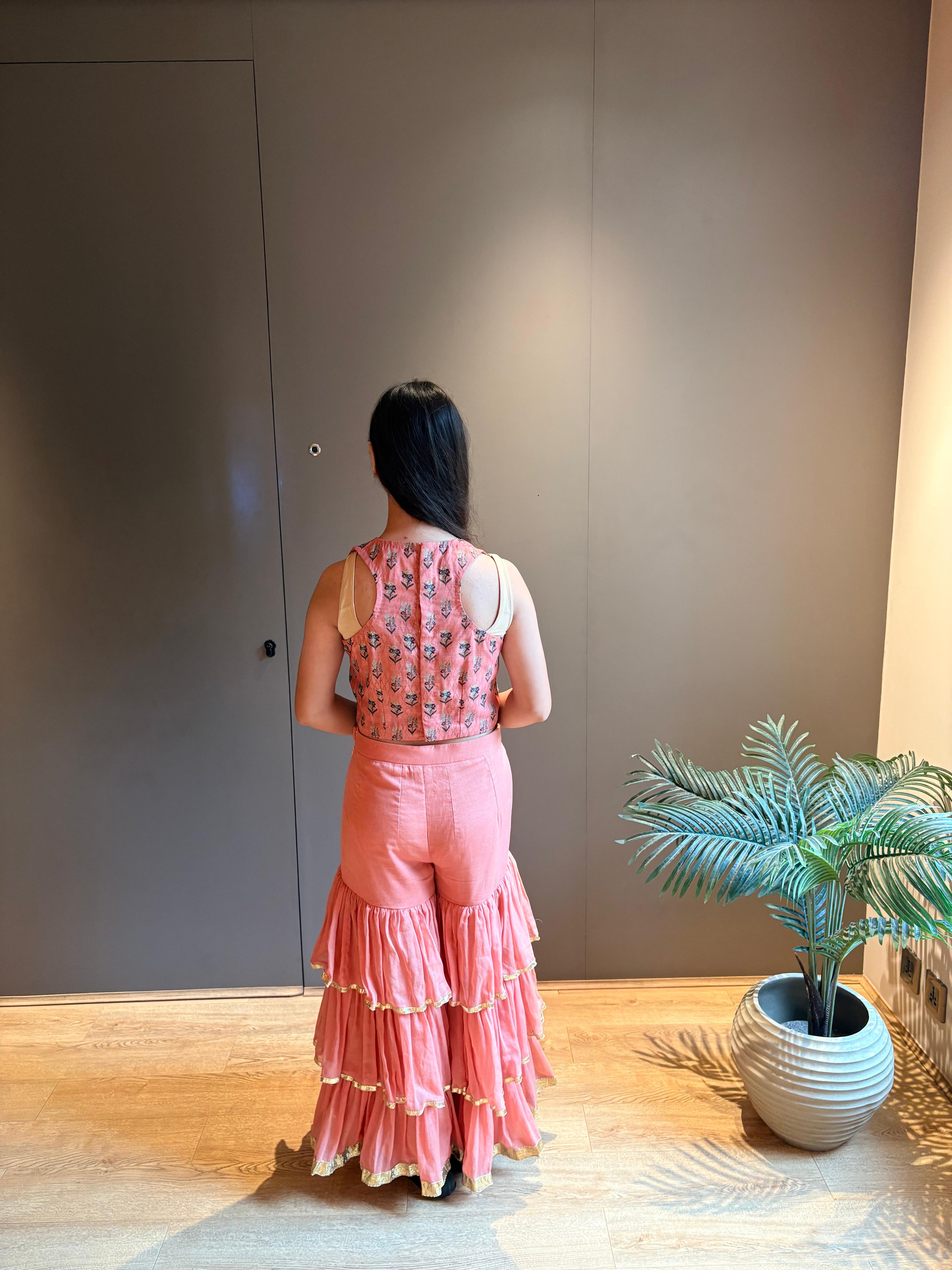 Printed/Highlighted Croptop with 3-Tiered Pants