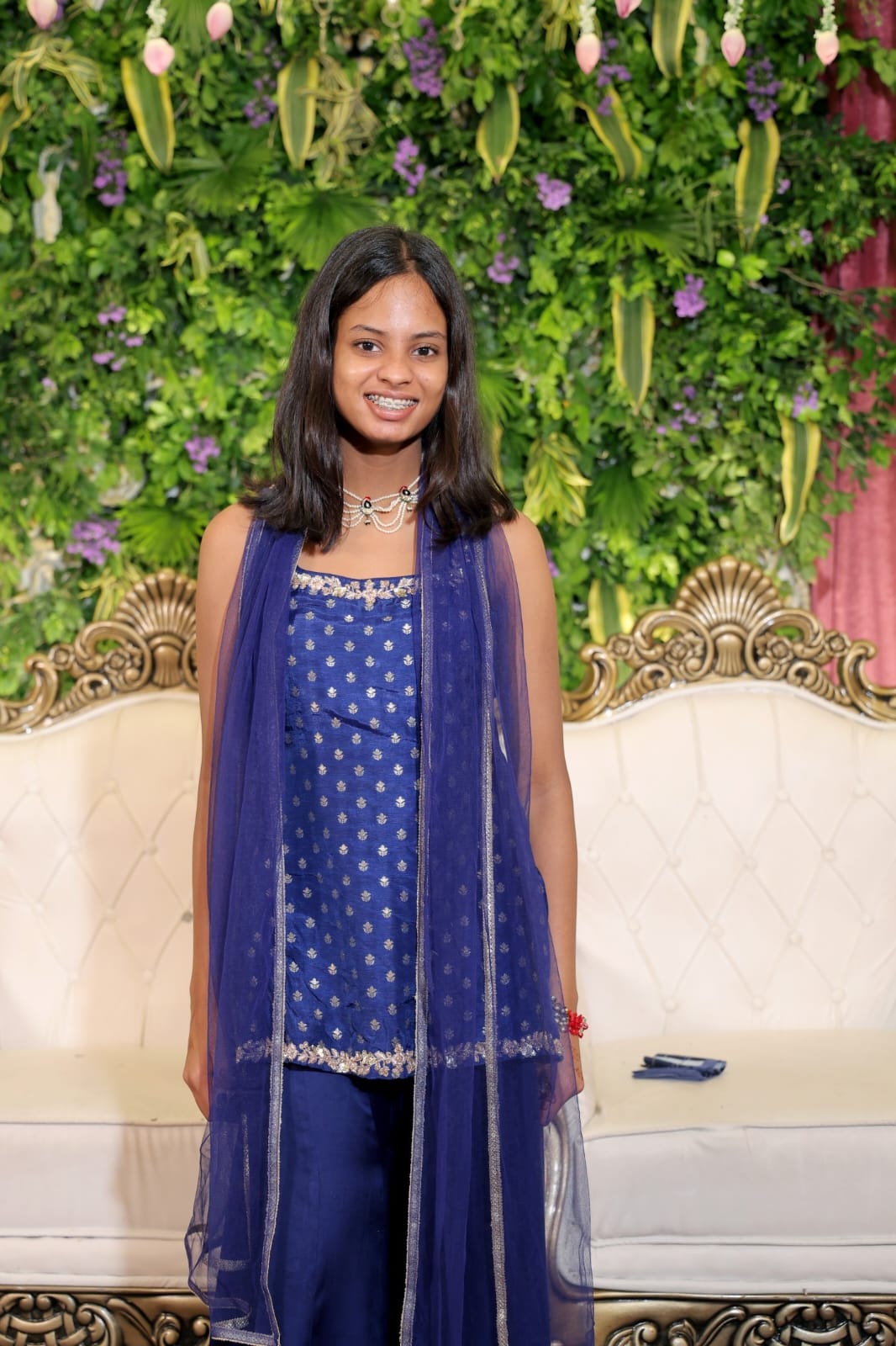 Embroidered Blue Brocade Kurta with Kali Pant & Dupatta