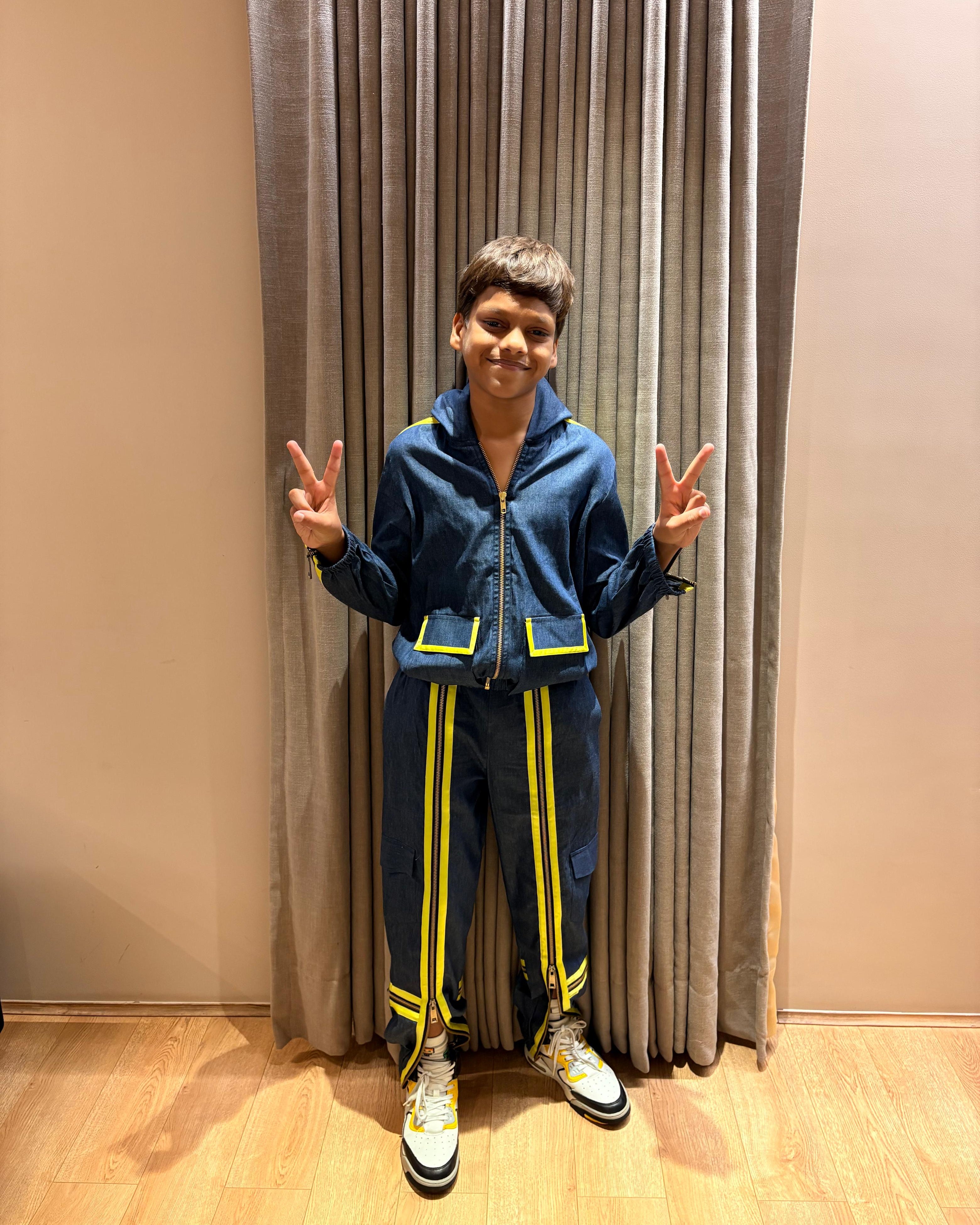 Denim Co-ord Set with Neon Piping