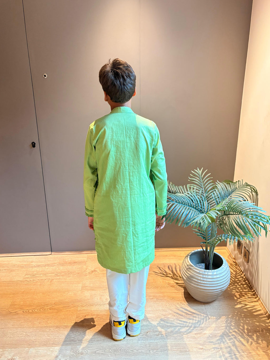 Olive Green Frill Textured Kurta Set