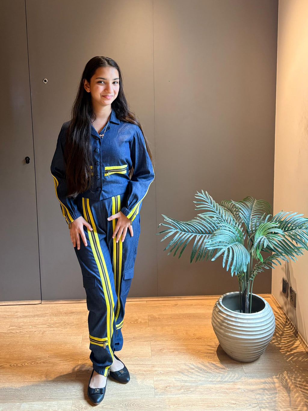 Denim Co-ord Set with Neon Piping