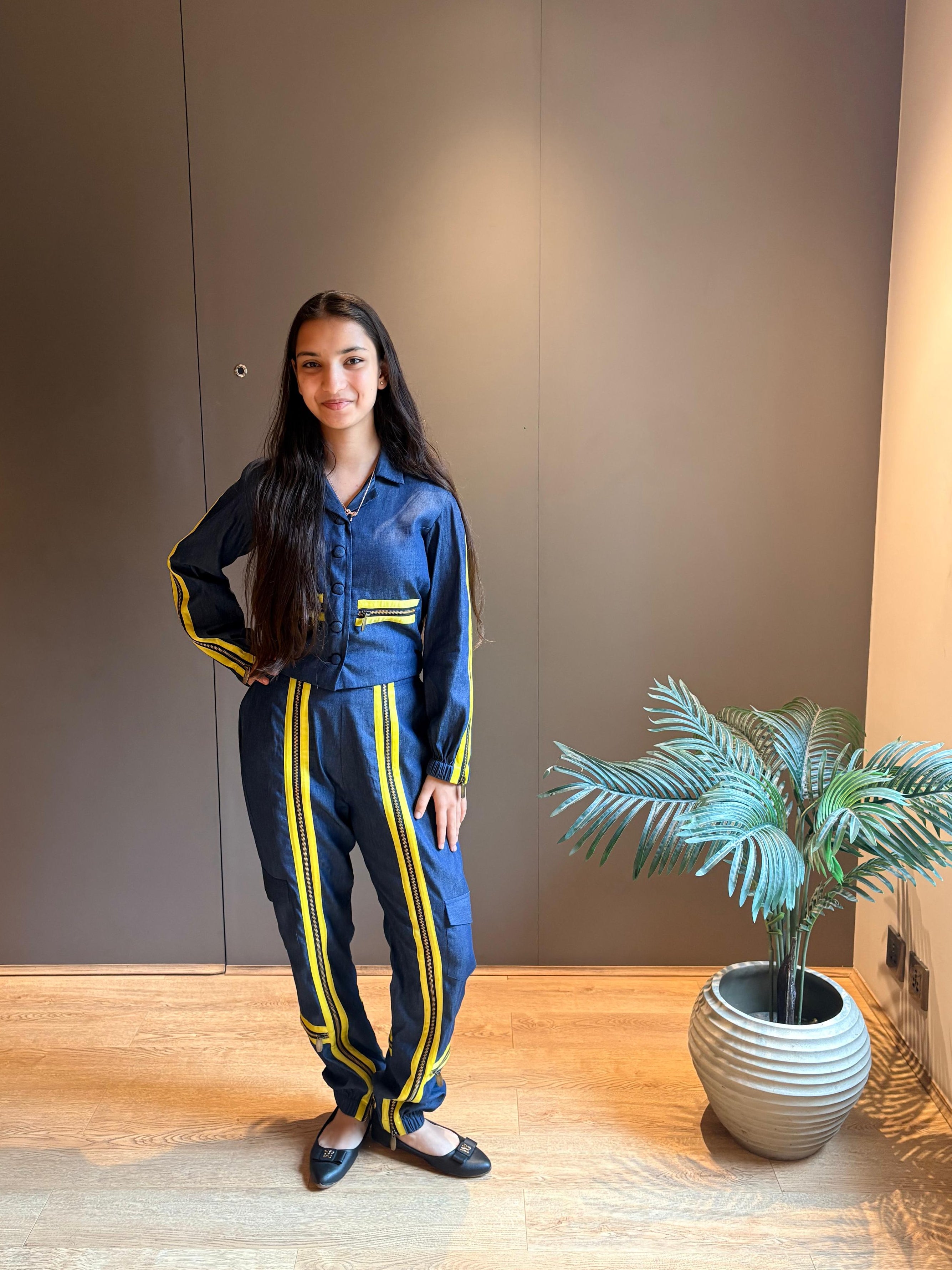 Denim Co-ord Set with Neon Piping