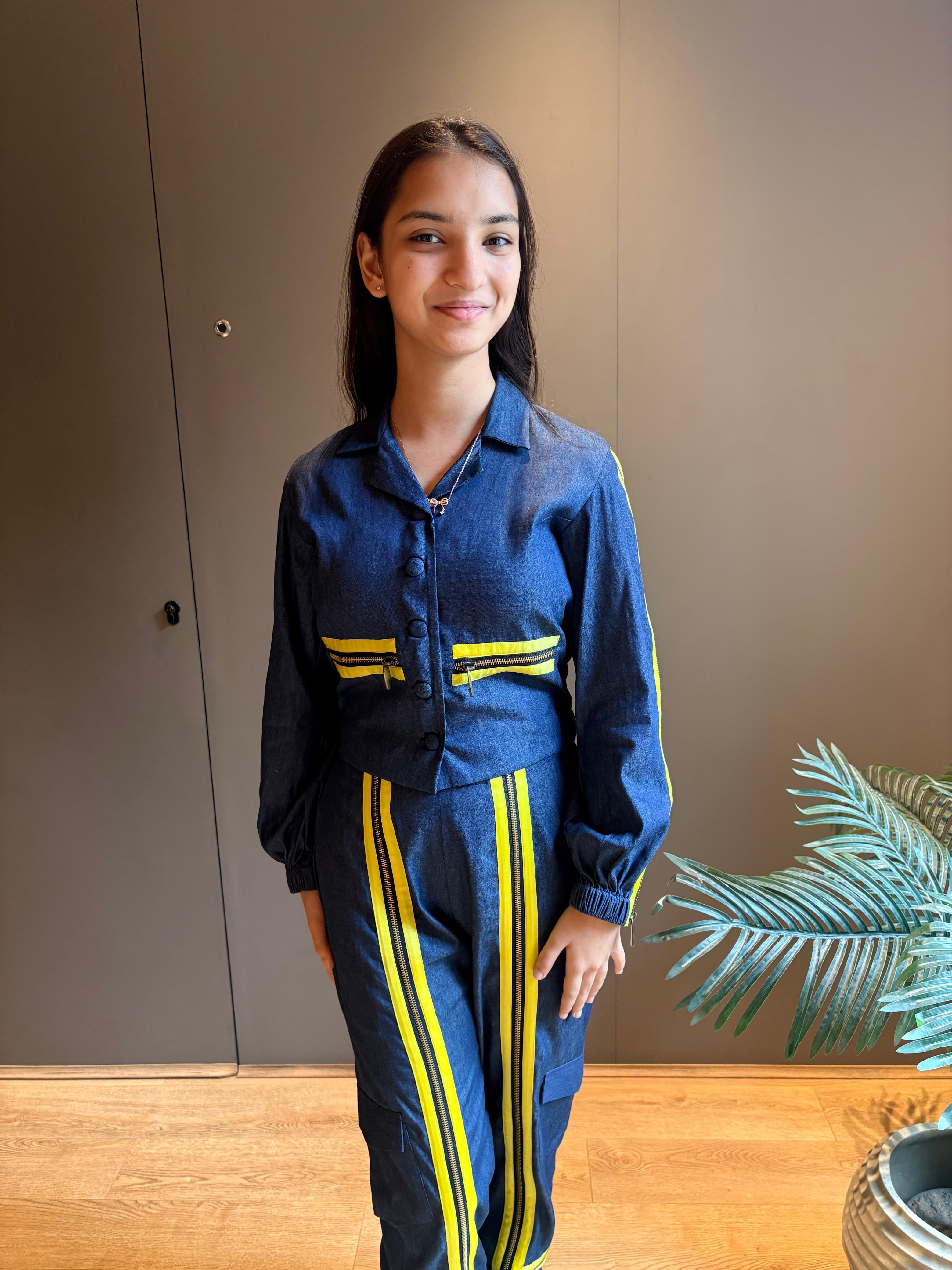 Denim Co-ord Set with Neon Piping